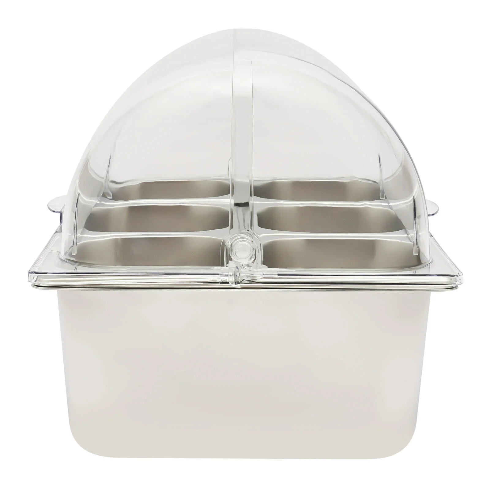 Stainless Steel Ice Food Serving Display Tray with 6 Pans a?? Hot Cold Buffet Chiller Server, PC Roll Cover, Dual-Sided Access, 3.59qt Each Pan, for Catering Party Use - Image 10