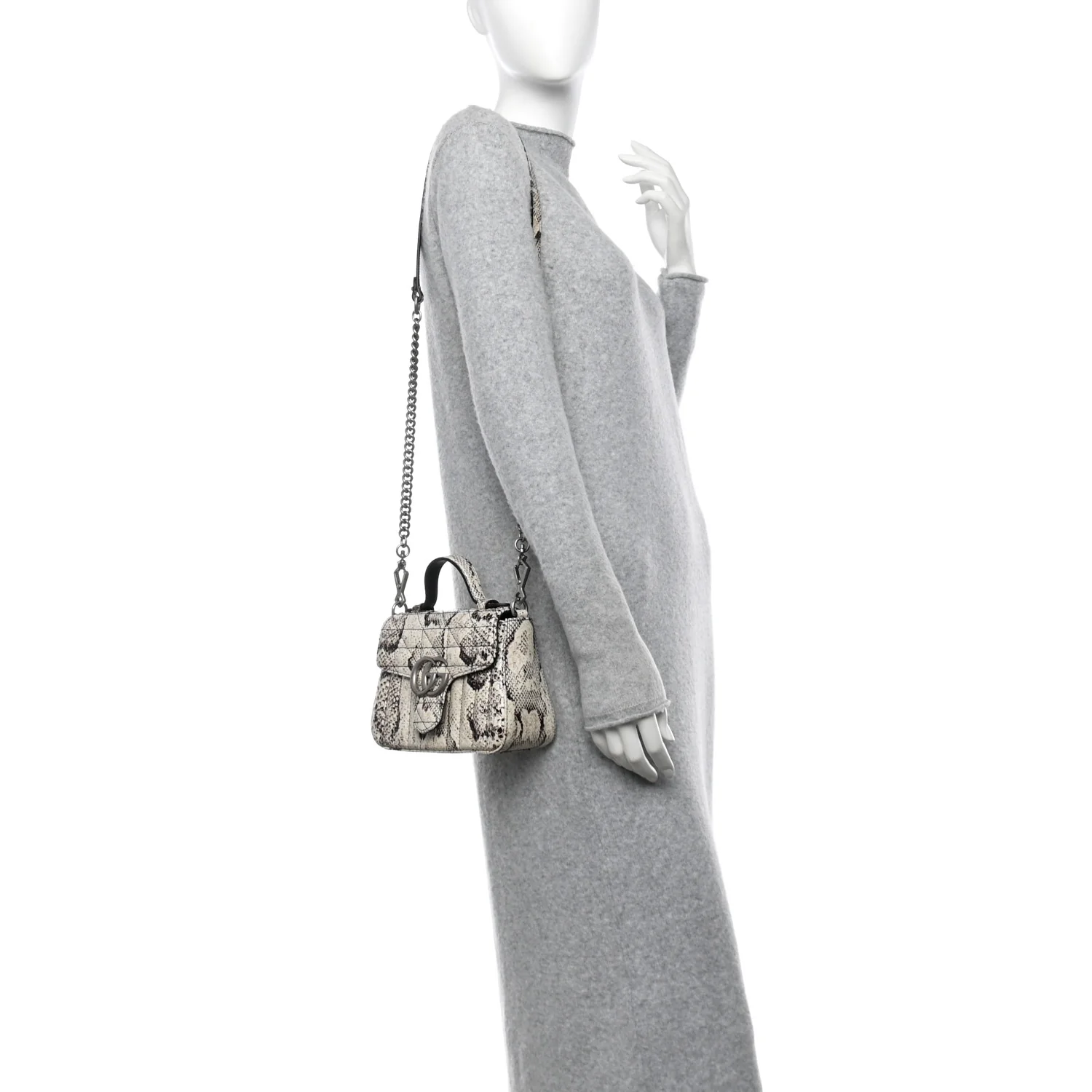 Snakeskin Matelasse Aria Mini GG Marmont Top Handle Shoulder Bag Roccia