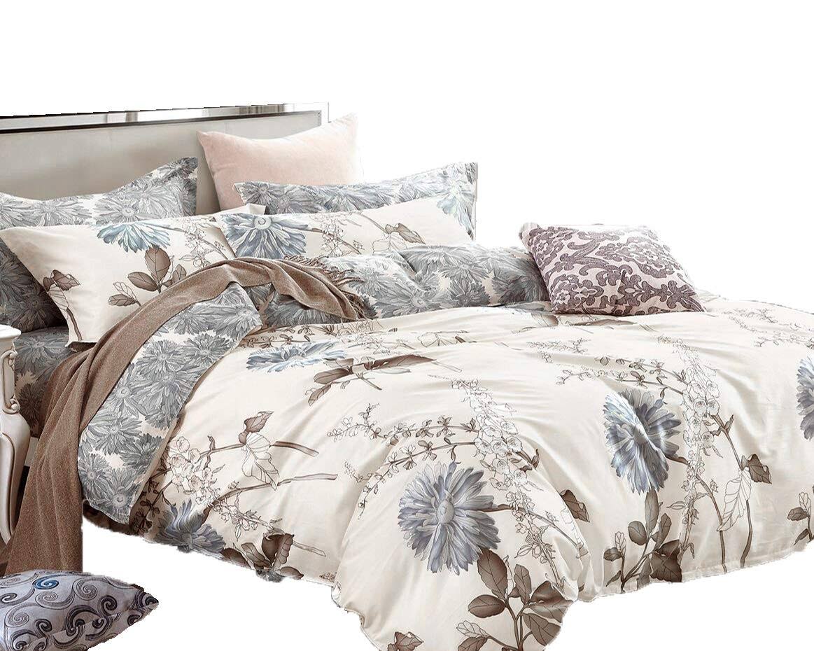 Swanson Beddings Daisy Silhouette Reversible Floral Print 3-Piece 100% Cotton Bedding Set Duvet Cover and Two Pillow Shams (King)
