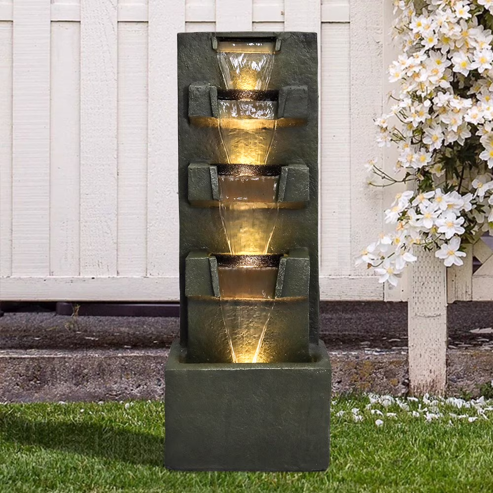 Willwolf Indoor&outdoor Concrete Water Fountain Garden Cascading Waterfall Art Room Decor