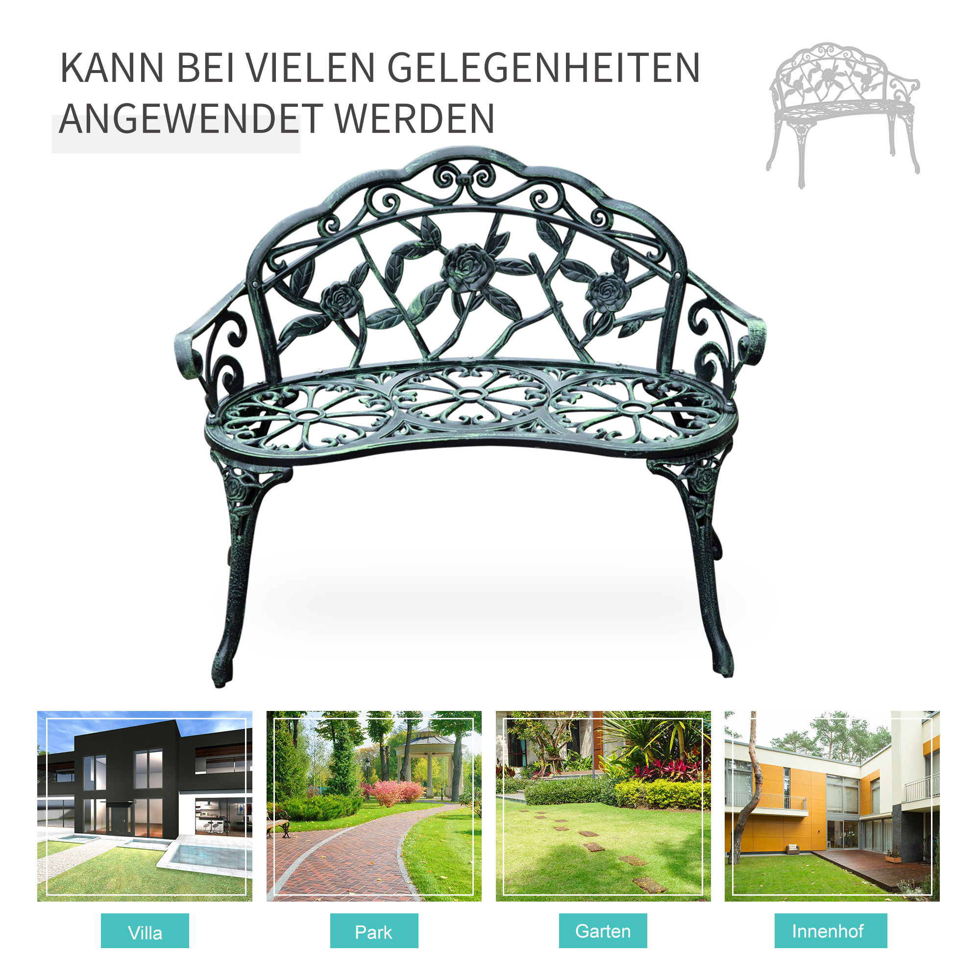 Metalen tuinbank zitbank parkbank tuinmeubel tweezitter bloemenbank antieke bank