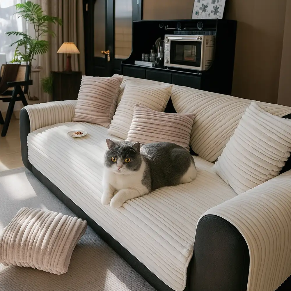Modern Asymmetrical Stripes Soft Plush Non-Slip Couch Cover