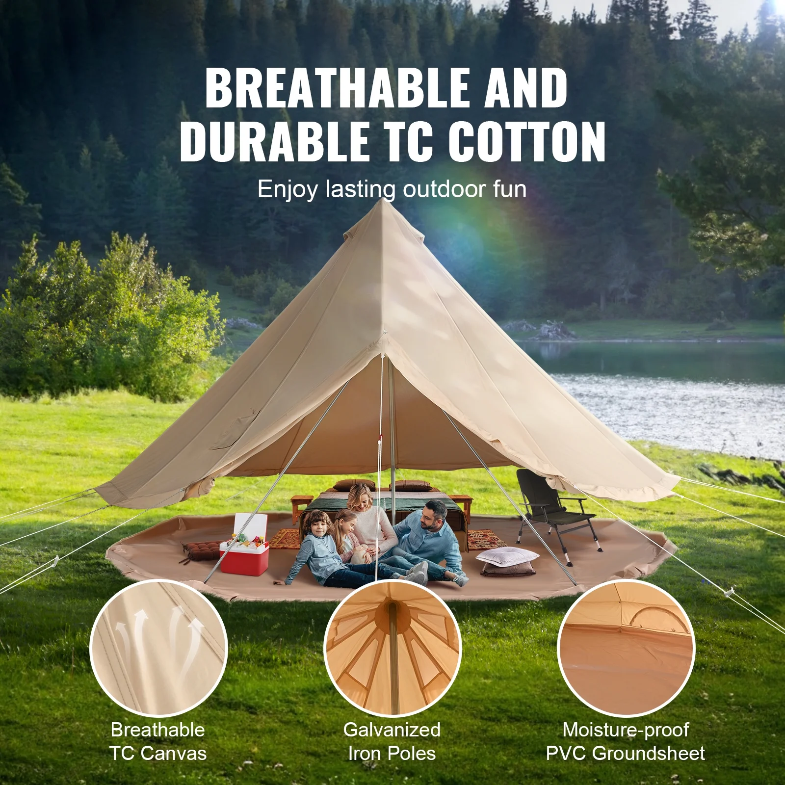 Canvas Bell Tent 6m/19 68ft 4 Season Camping Yurt Tent with Stove Jack Image 2