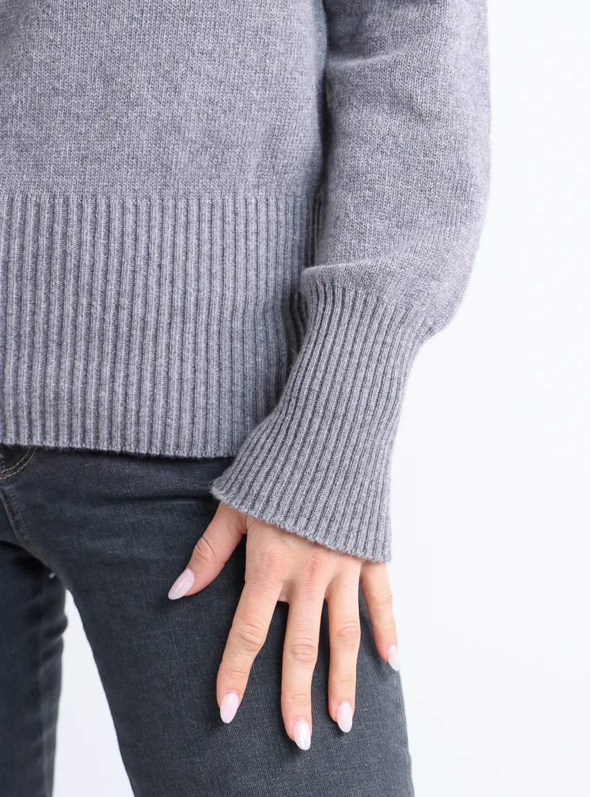 Pull femme col roulé cachemire gris