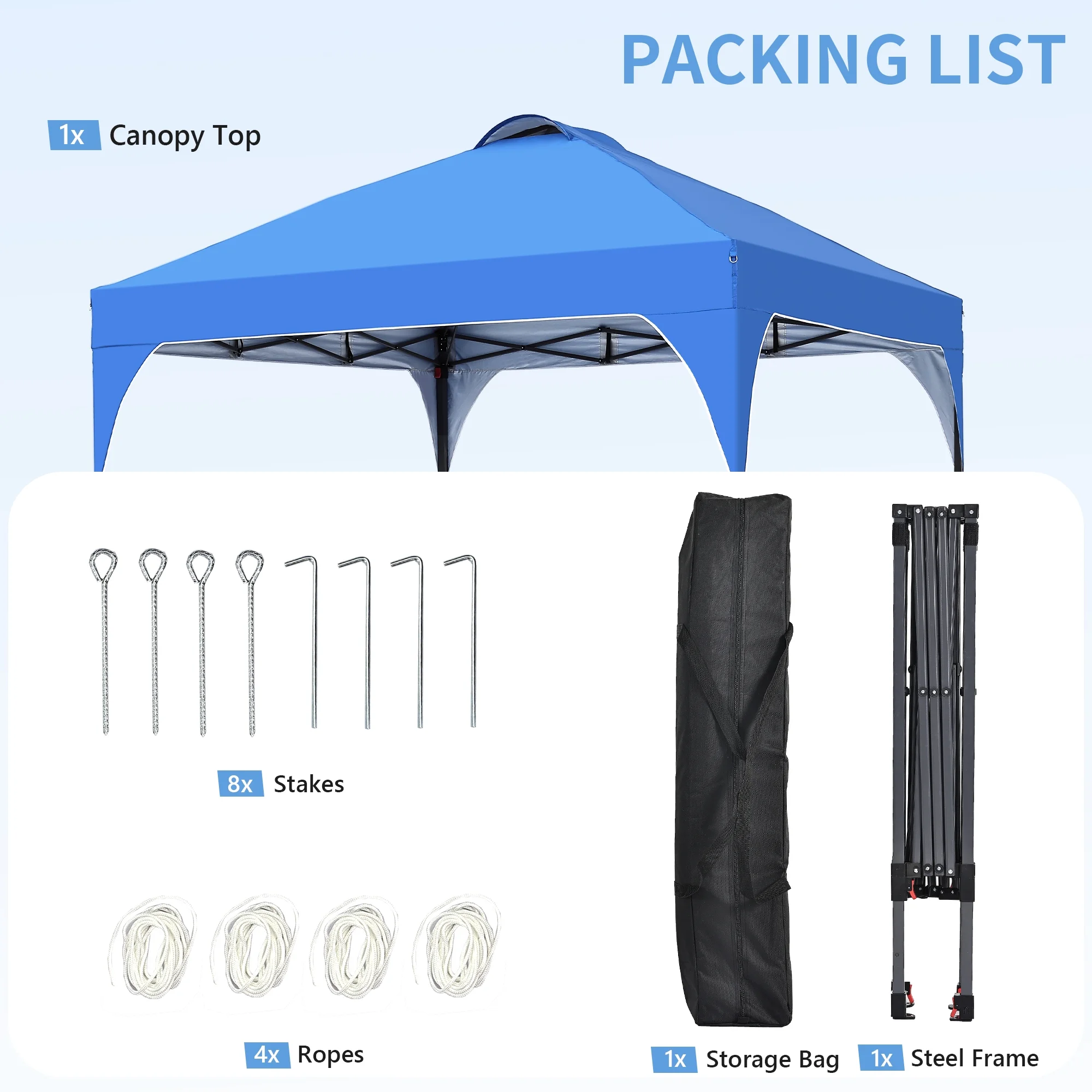 8'x8' Pop Up Canopy Tent, Easy-Setup Gazebo, Outdoor Canopy with 3 Adjustable Heights for Events, Parties, Camping, Blue(8 x 8/Blue) - Image 10