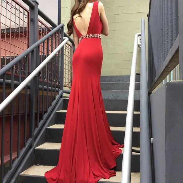 Red Deep V Neck Mermaid Evening Prom Dresses, Long Sexy Party Prom Dress DM118