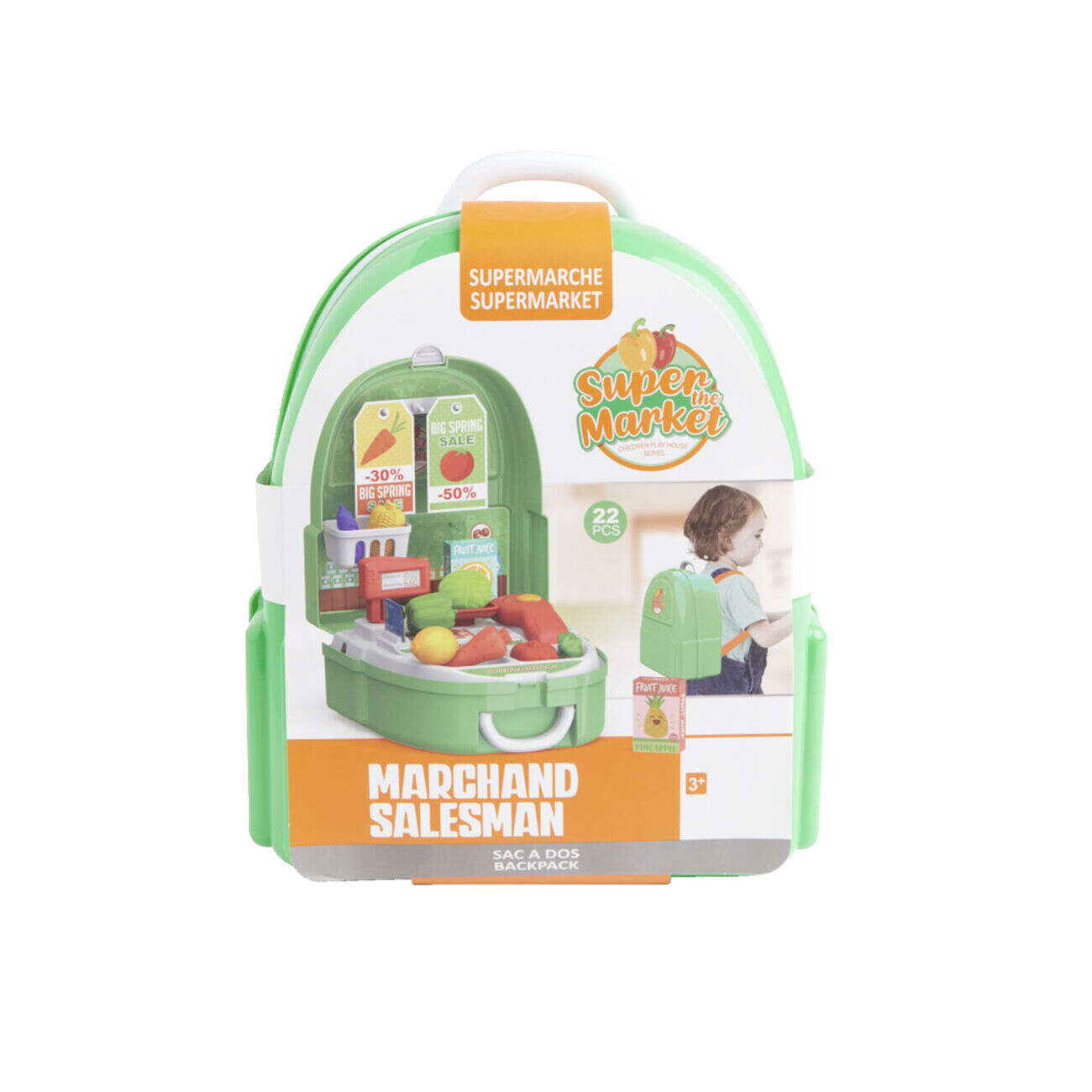 Sac à dos jouet enfant marchand supermarché 22 pièces