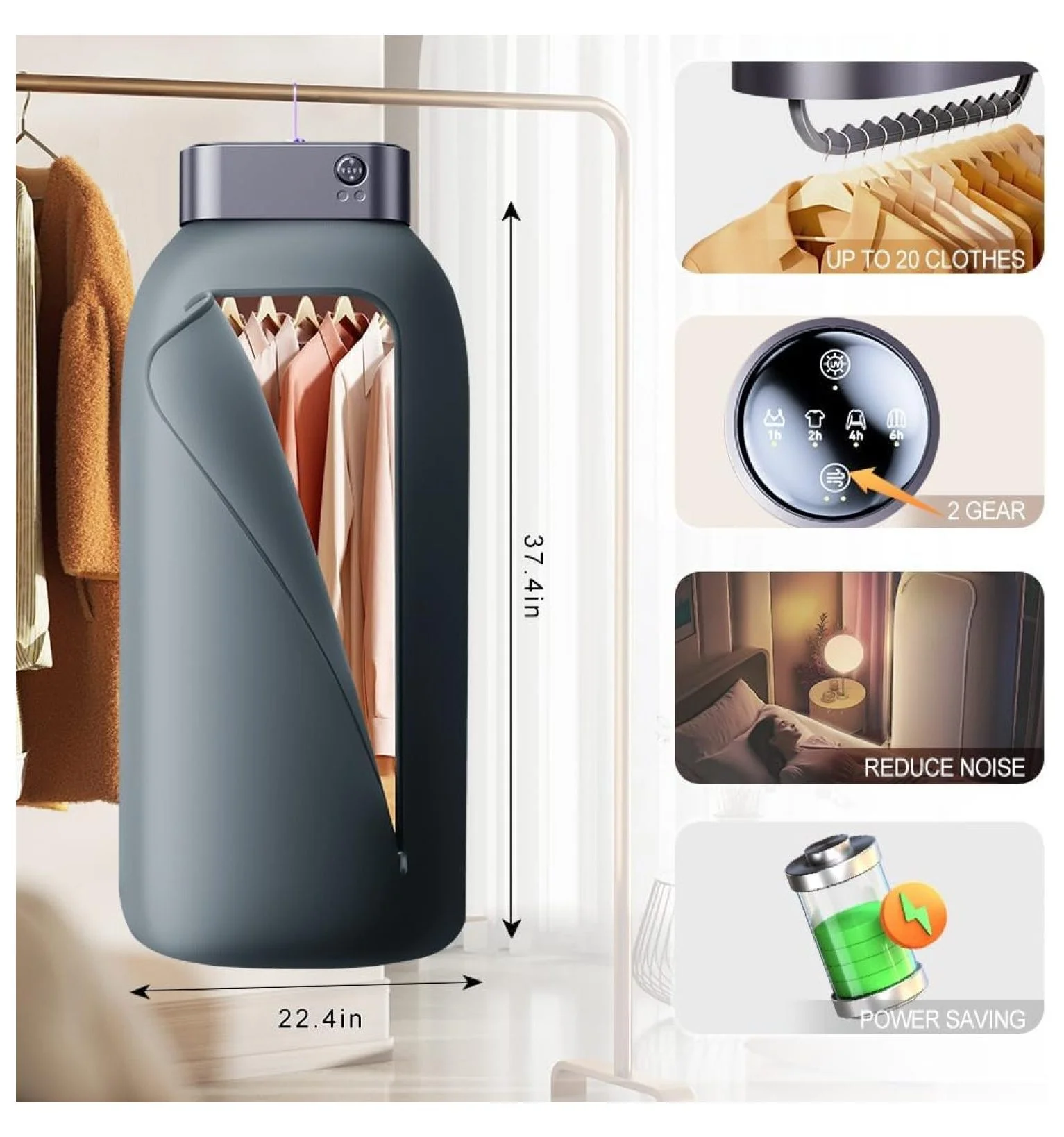 Portable Clothes Dryer Mini Clothes Dryer Save Space Folding Compact Dryer Machine With Dry Bag For Laundry Electric Portable Dryer For Camping ��Business Trip�� Travel ��Home And Apartment Grey - Image 3