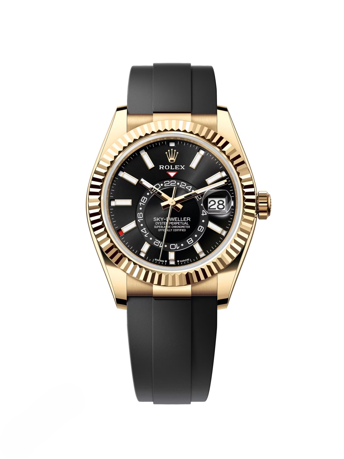 [Super Clone]RLX  Sky-Dweller 42mm Yellow Gold Black Dial Oysterflex - 336238