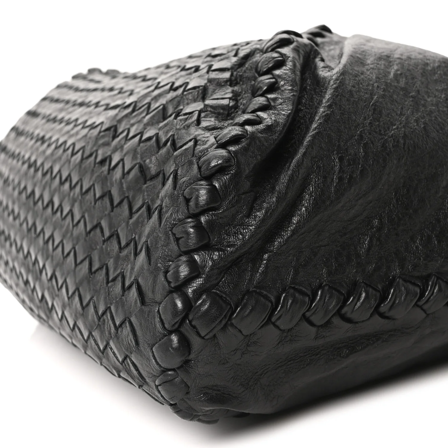 Grained Lambskin Intrecciato Large Shoulder Bag Black