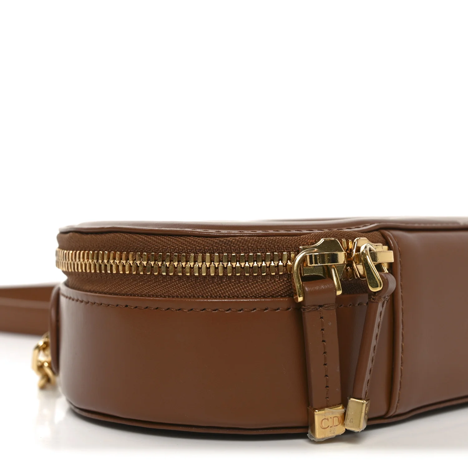 Calfskin CD Signature Oval Crossbody Camera Bag Brown