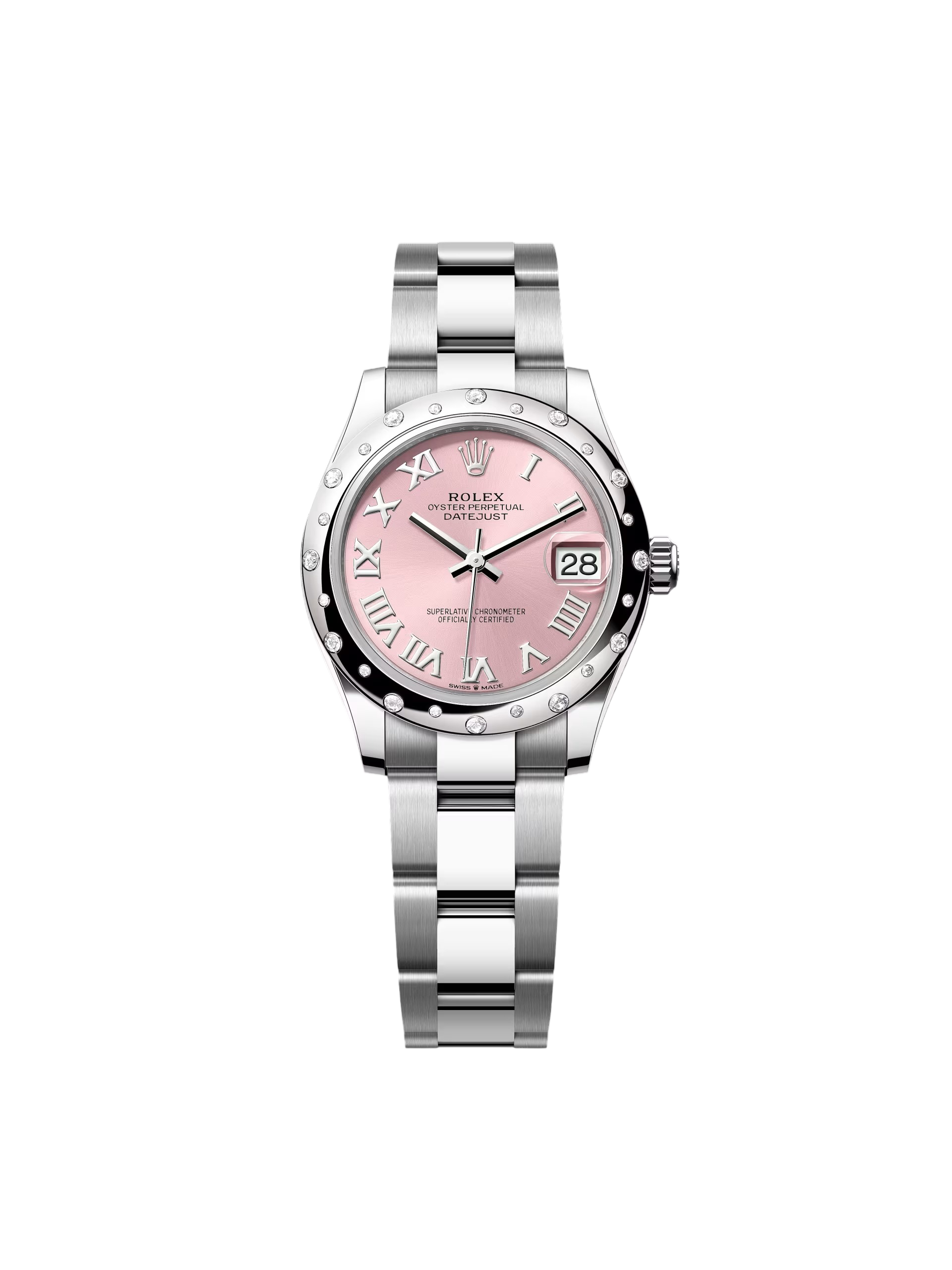 【Super Clone】RLX Datejust m278344-0021/0022 Pink Dial 31mm Domed Diamond Oyster Watch