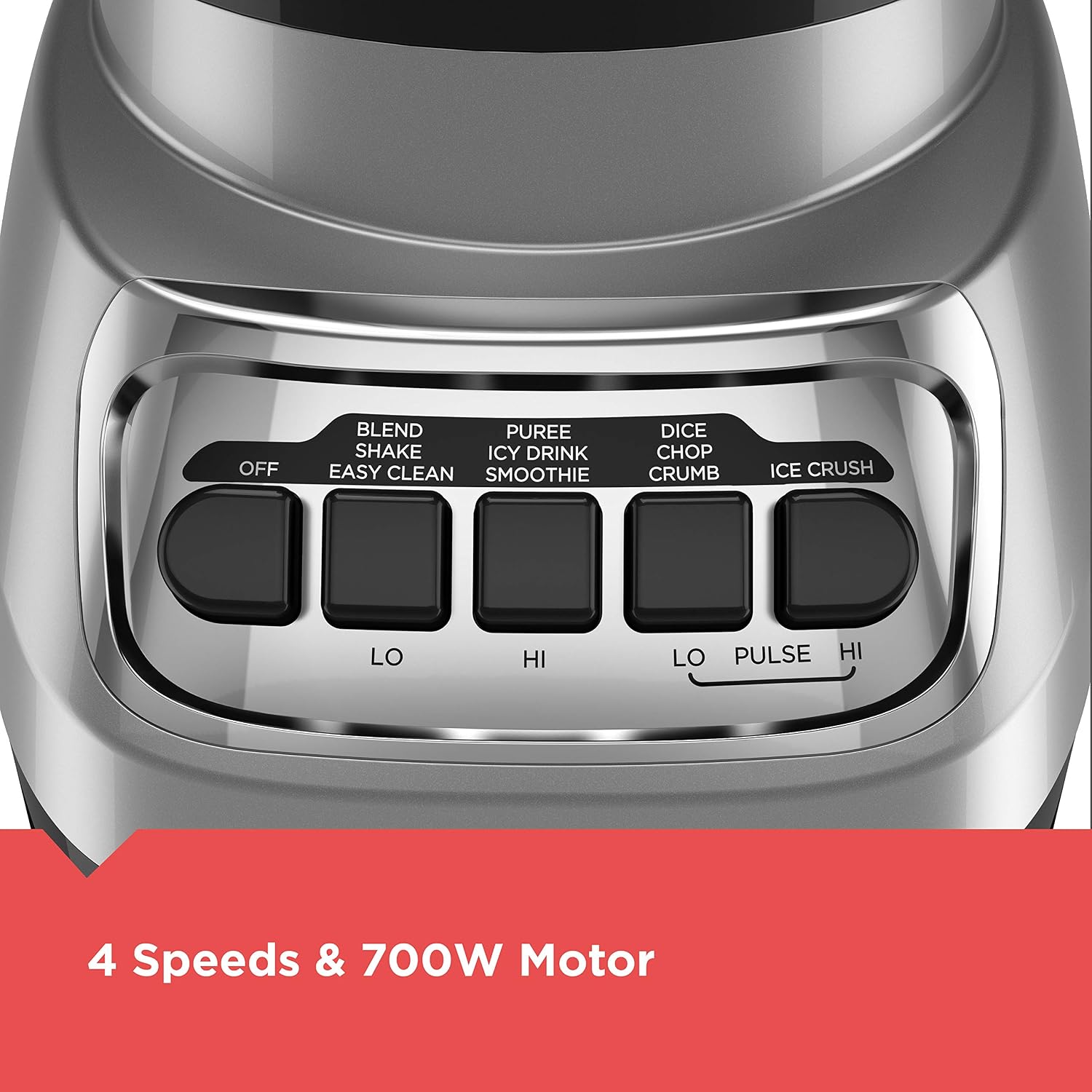 BLACK+DECKER PowerCrush Multi-Function Blender dengan Wadah Kaca 6-Cup, 4 Pengaturan Kecepatan, Perak