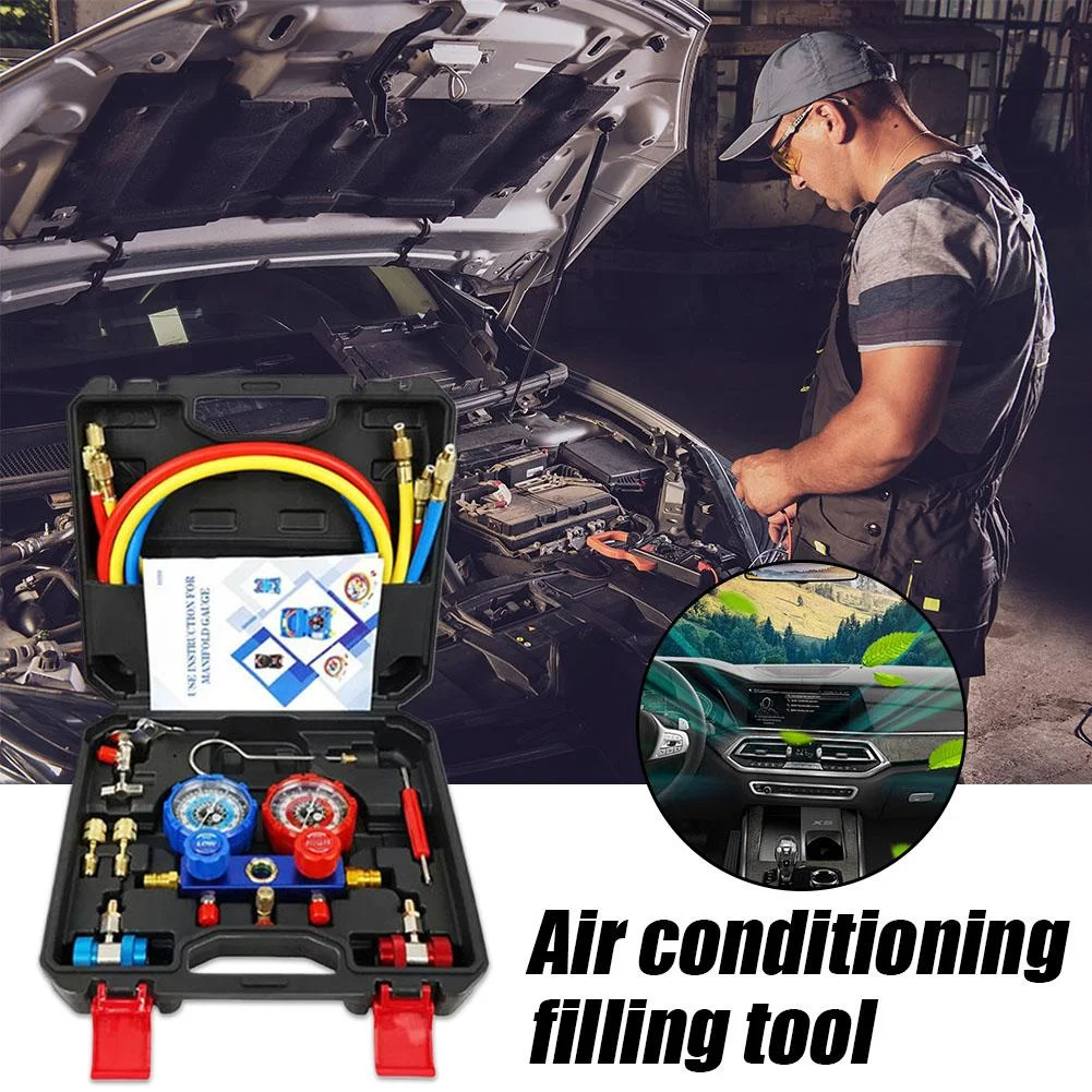 Car Conditioning Pressure Manifold Gauge Hose Kit R22 R-410A R-134a R-404A Tool Conditioner Refrigerant Filling - Image 3