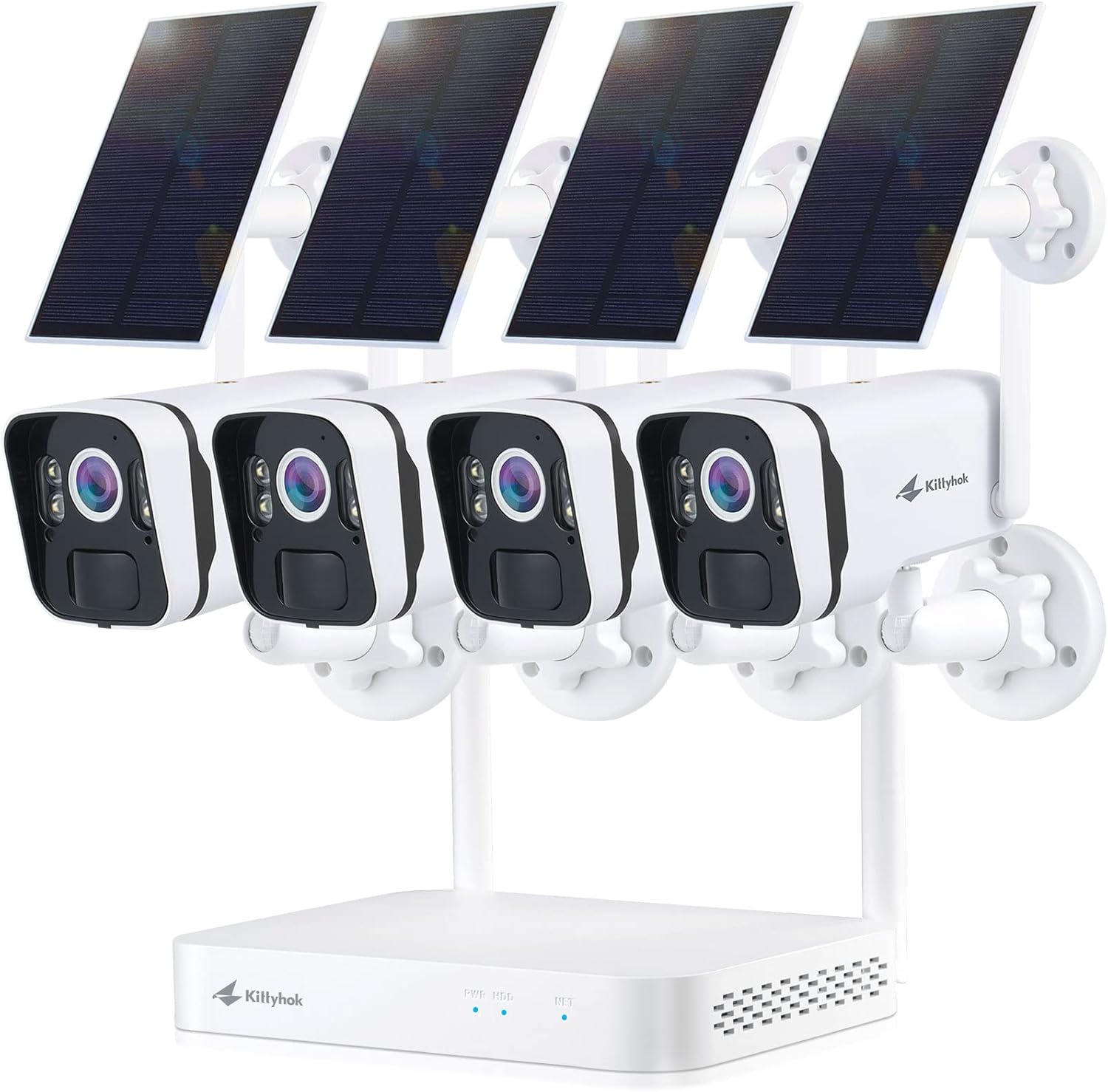 Kittyhok Solar Home Security Camera System  4pcs 2k Ultra Solar Security Cameras Wireless Outdoor  Smart Human Detection  Spotlight  Forever Power  10CH NVR  60 Days Local Storage  0 Monthly Fee