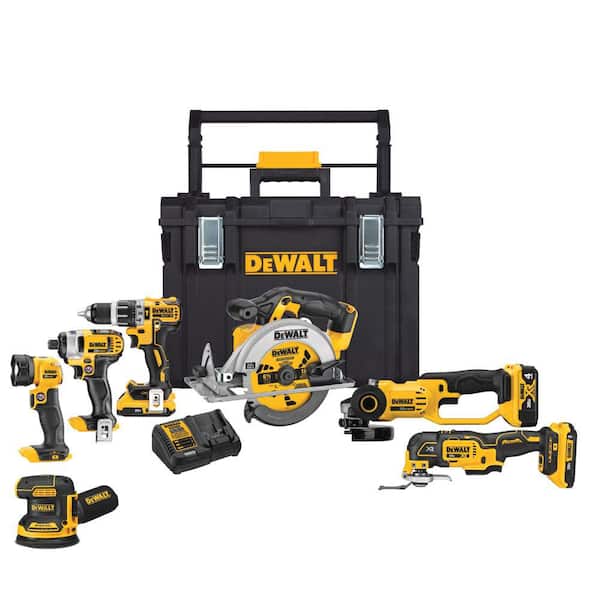 20V MAX Cordless 7 Tool Combo Kit with TOUGHSYSTEM Case, (1) 20V 4 0Ah Battery and (2) 20V 2 0Ah Batteries