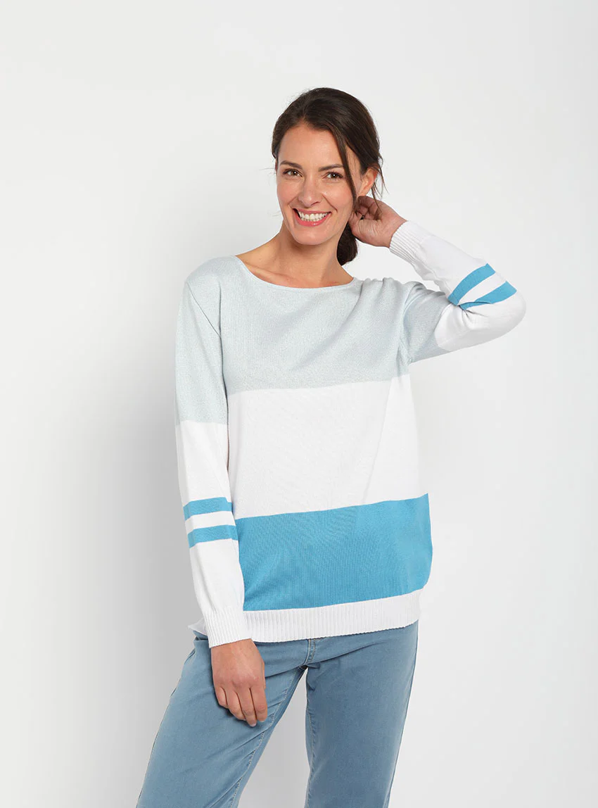 Pull femme rayé bleu pacifique