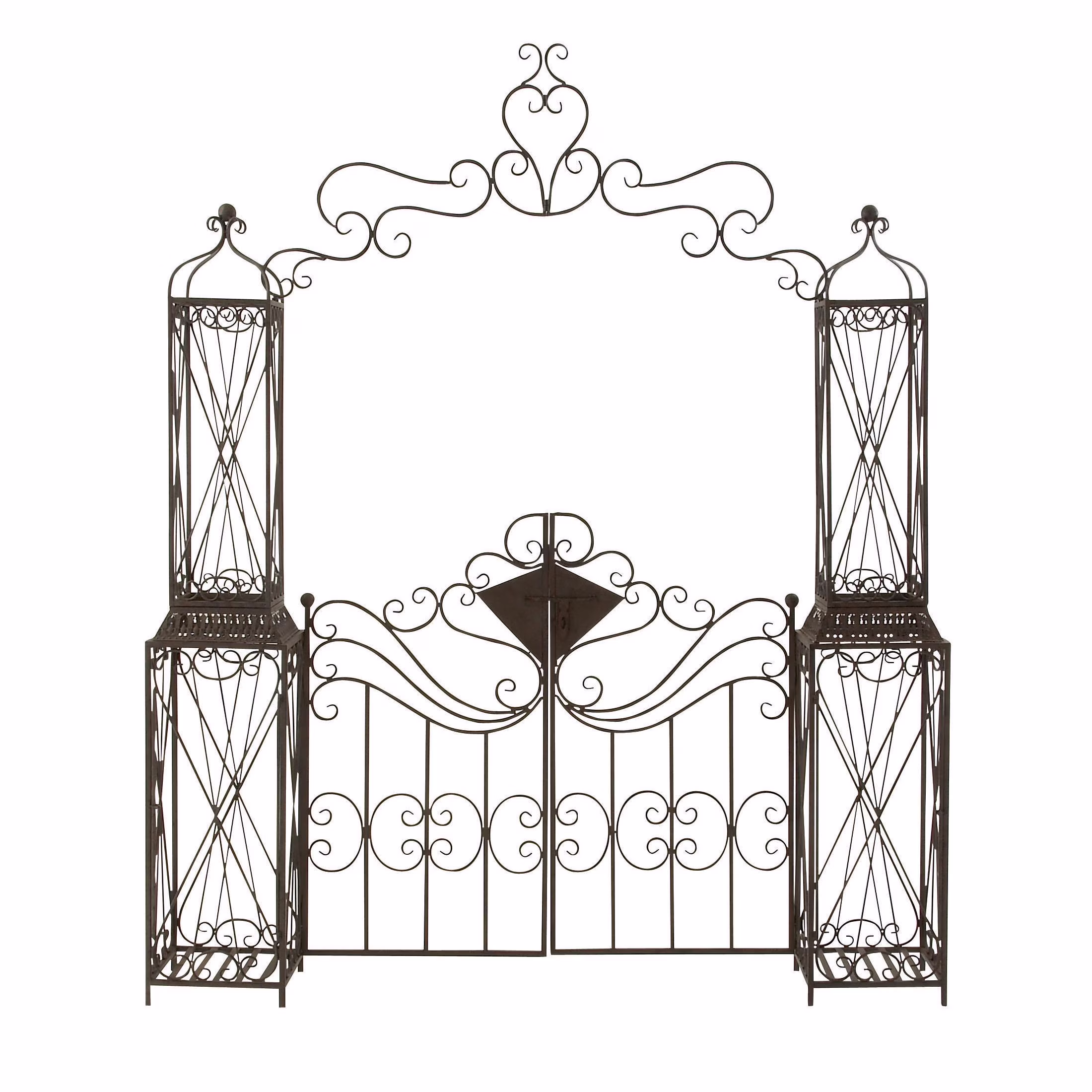 DecMode Traditional Metal Arch with Botanical Design Garden Arbors with Latch Lock Closure, 78W x 94H