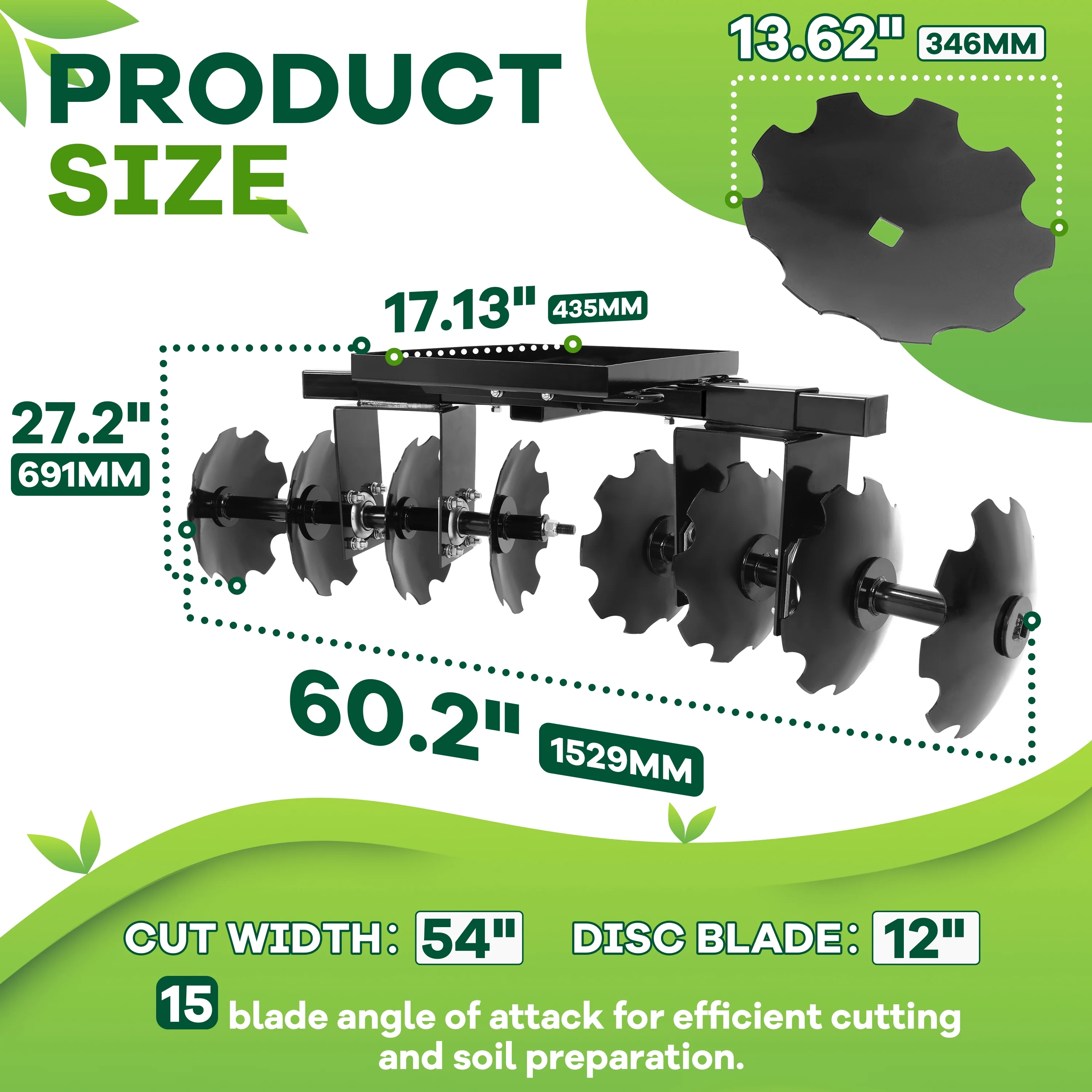 Disc Plow Harrow for ATV Steel With 8 blades W/Hardware Universal 54" Cut Width(Disc Plow) - Image 4