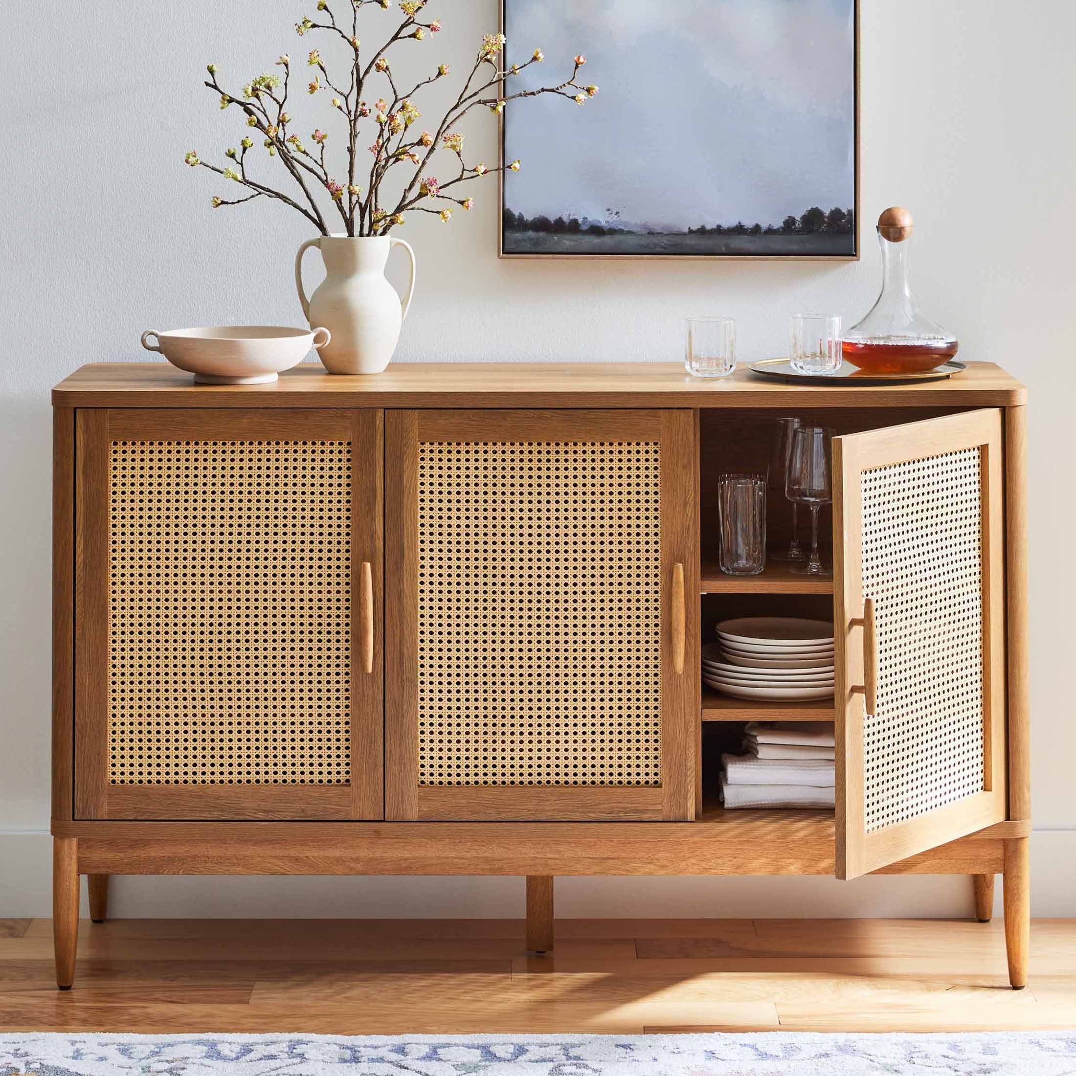 Better Homes & Gardens Springwood Caning Sideboard, Light Honey Finish