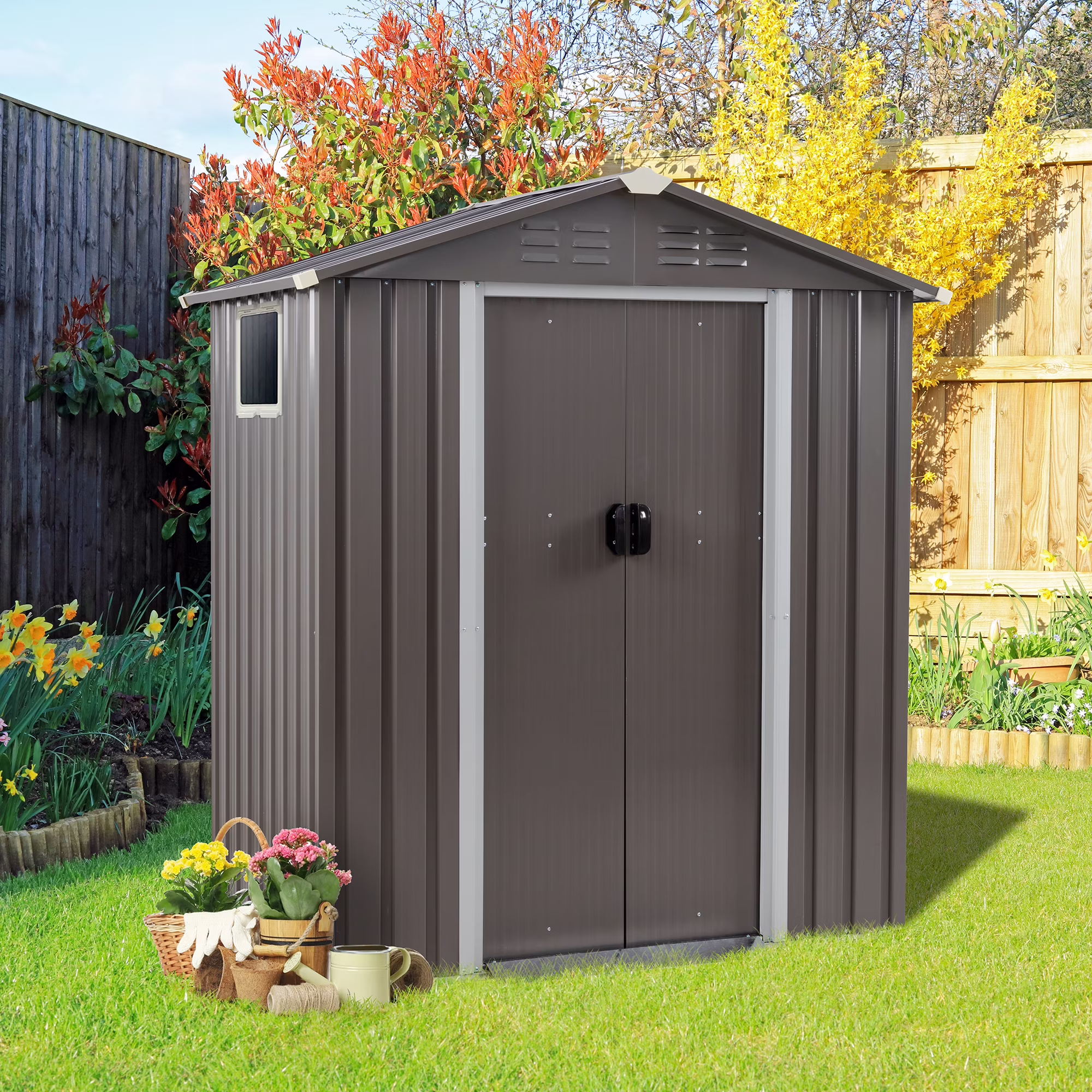 Sobaniilo 5x3x6FT Outdoor Storage Shed Clearance with Lockable Door Metal Garden Shed Steel Anti-Corrosion Storage House Waterproof Tool Shed (Gray)