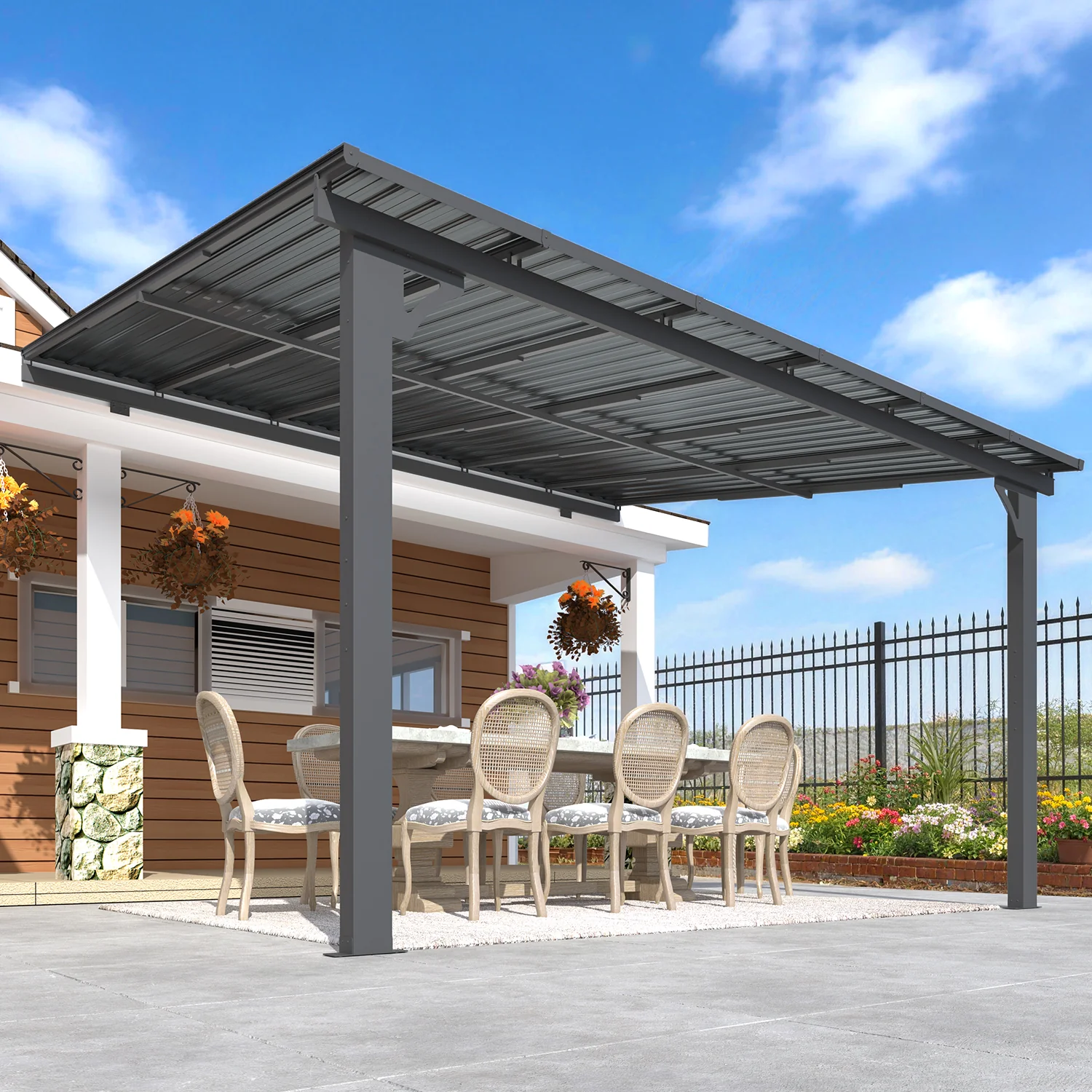 AECOJOY 12x10 Outdoor Hardtop Gazebo Adjustable Height (6.5-9.8Ft) Pergola for Patio