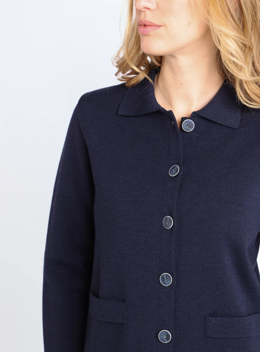 Veste femme en laine mérinos bleu marine
