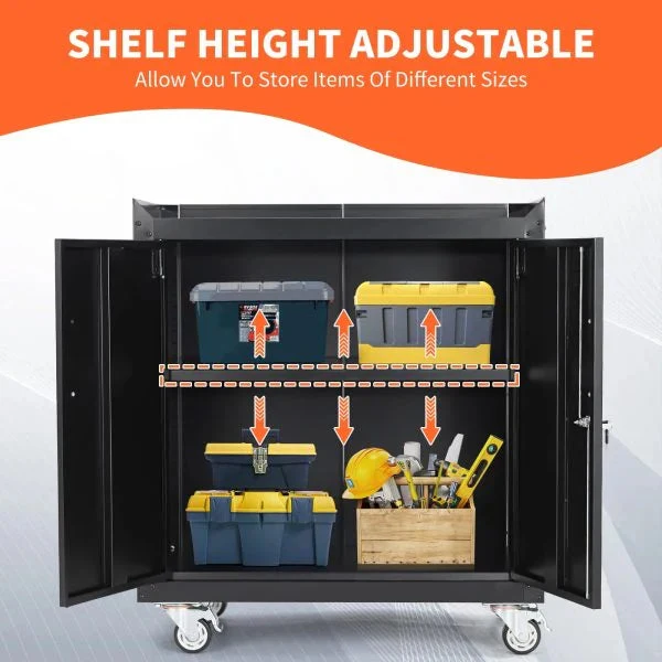 Garage Storage Cabinet with Wheels, 2 Door Tool Cabinet with Adjustable Shelves, Metal Lockable Tool Cabinet, Rolling Tool Chest for Home,…