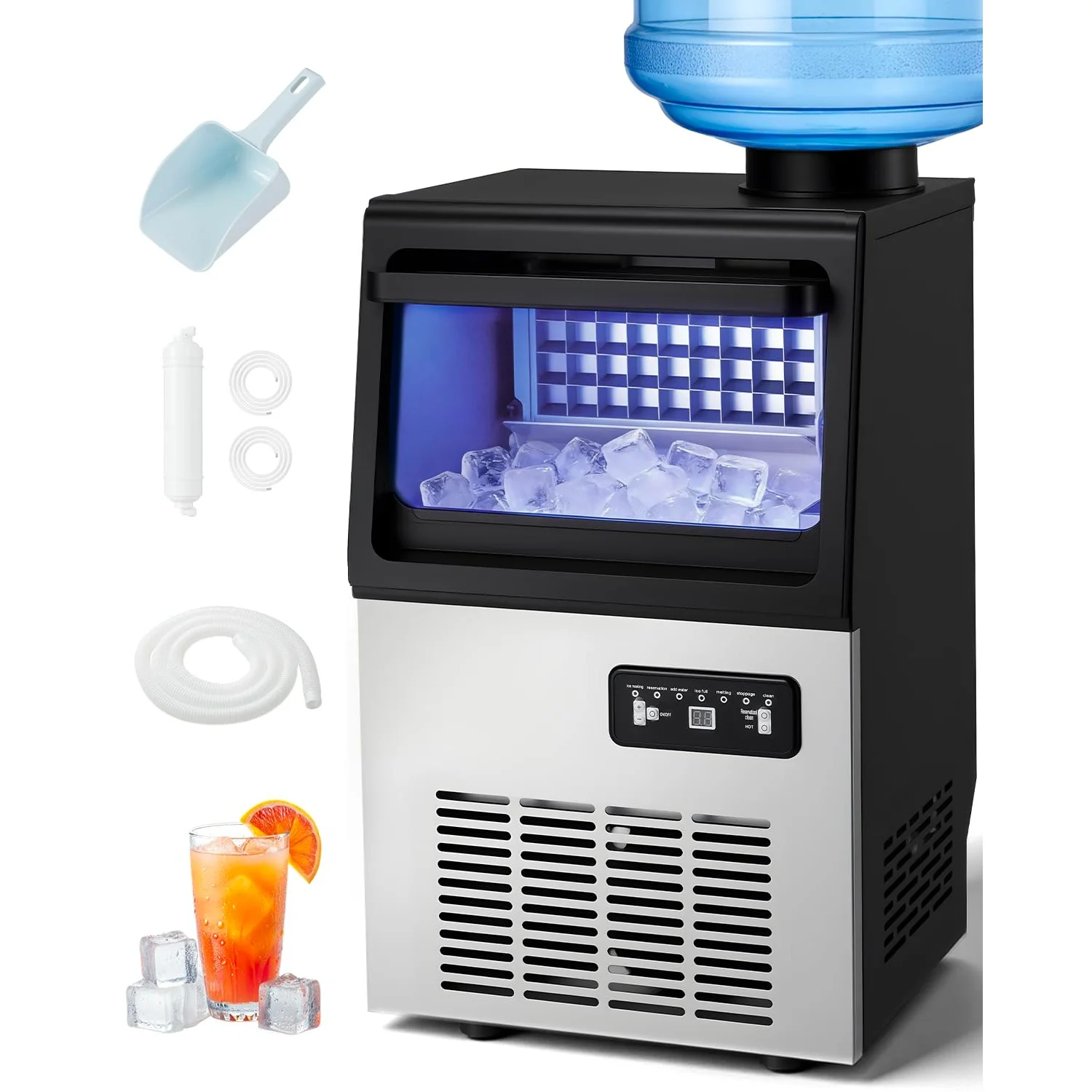 AECOJOY Commercial Ice Maker 90 lbs/24H, Stainless Steel Under Counter Ice Machine with 22 lbs Storage