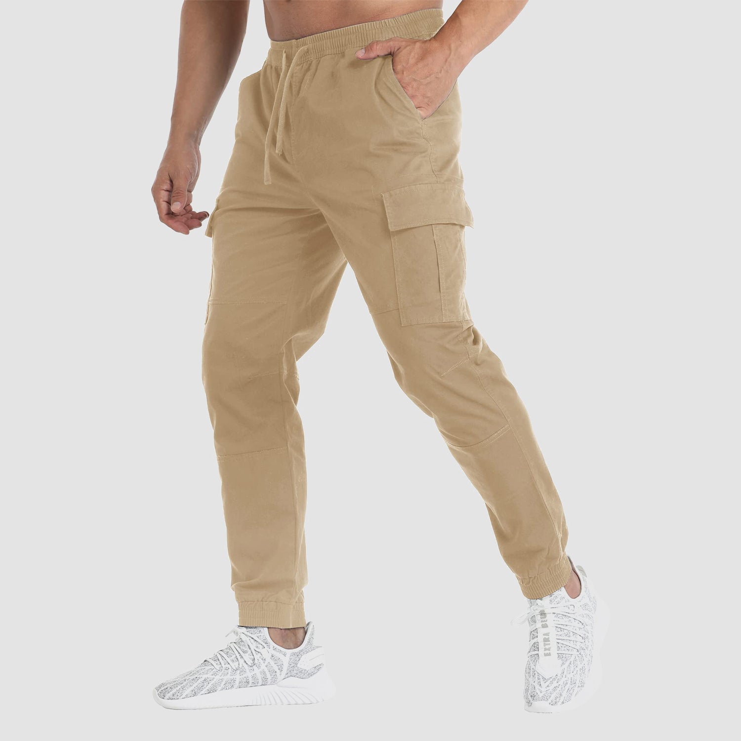 Pantalon cargo pour homme, taille élastique, idéal pour la randonnée, les activités de plein air et la pêche, avec 5 poches.