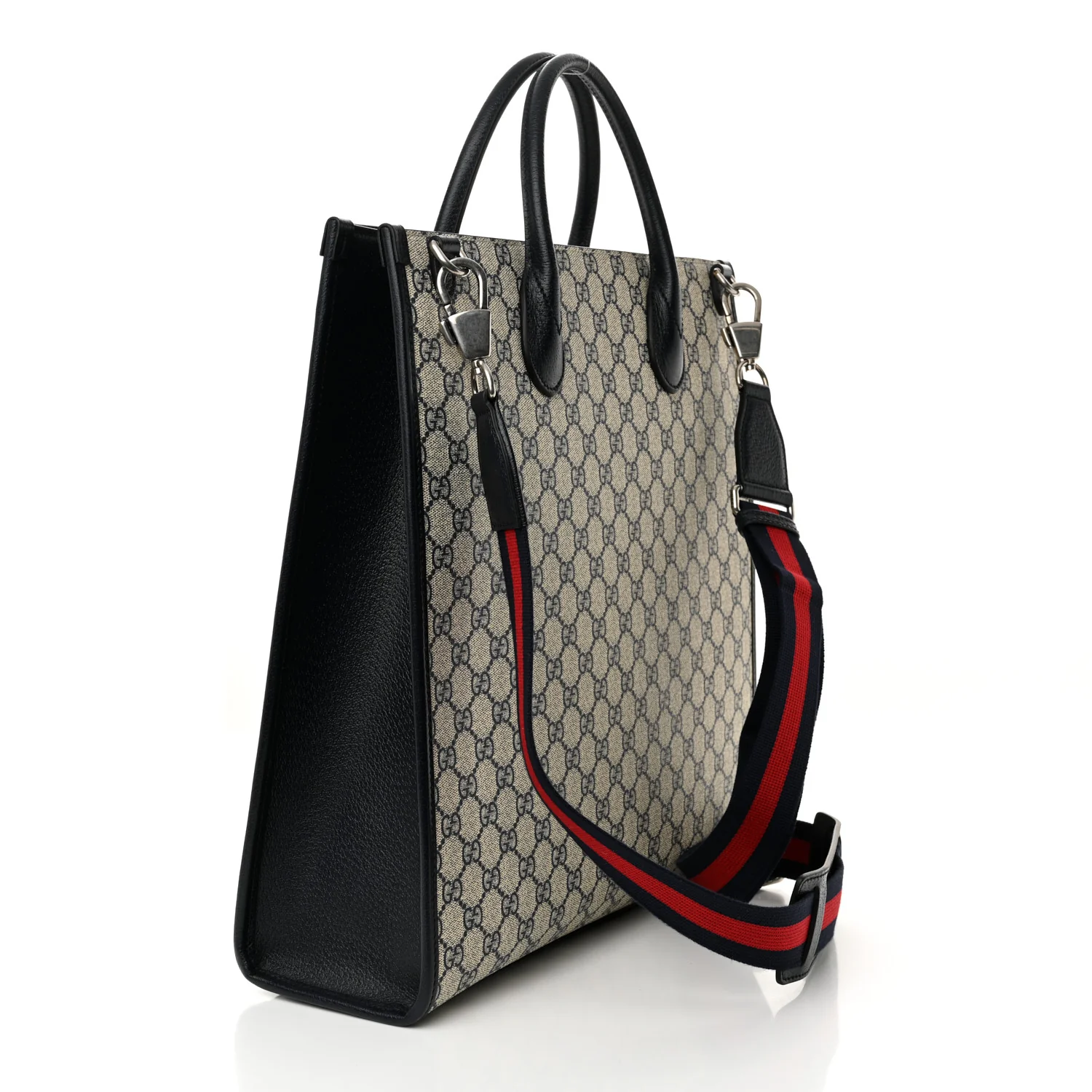 GG Supreme Monogram Textured Dollar Calfskin Web Medium Retro Interlocking G Tote Bag Beige Blue