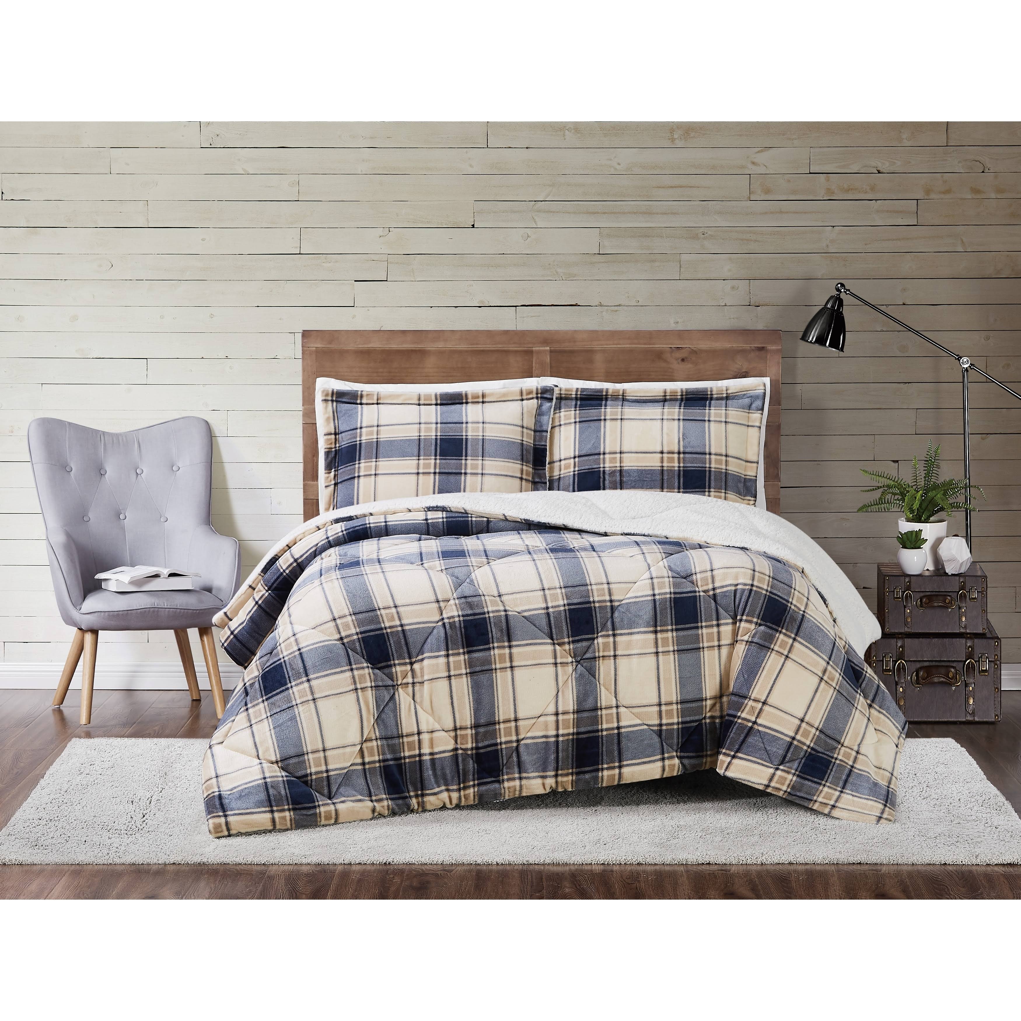 Truly Soft Cuddle Warmth 3-Piece Comforter Set Blue/Cream Full - Queen