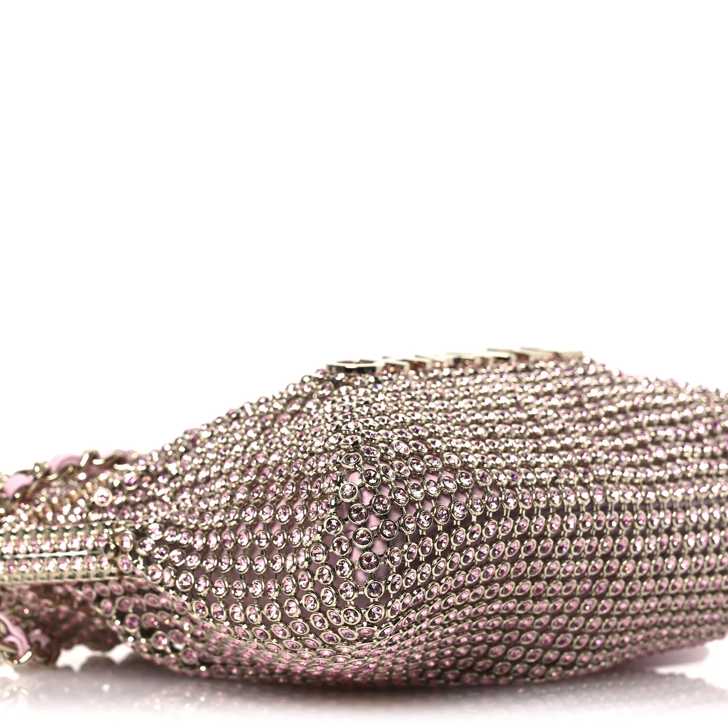 Crystal Embellished Metallic Lambskin Mini Chanel 22 Light Pink