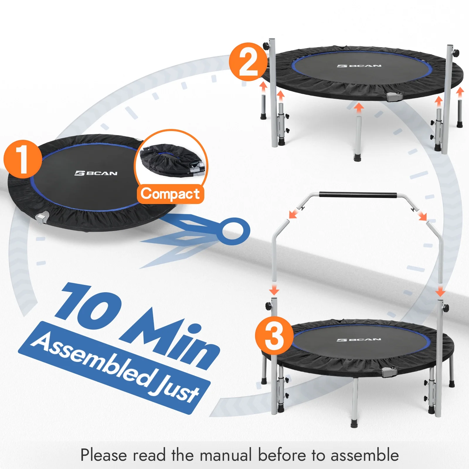 40" Foldable Trampoline, Fitness Rebounder with Adjustable Foam Handle, Exercise Trampoline for Adults/kids Indoor/Garden Workout Max Load 330lbs(40") Image 9