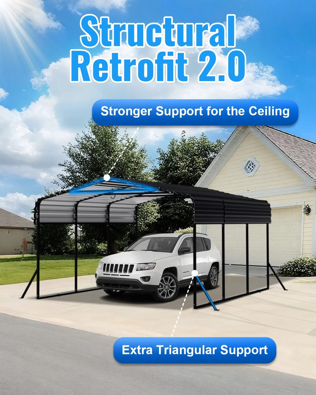 10x15FT Heavy Duty Metal Carport, Outdoor Carport Canopy with Iron Roof, Durable All-Weather Carport for Cars, Trucks, Boats Outdoor Equipment, Easy Quick-Install Assembly(10*15FT) - Image 8