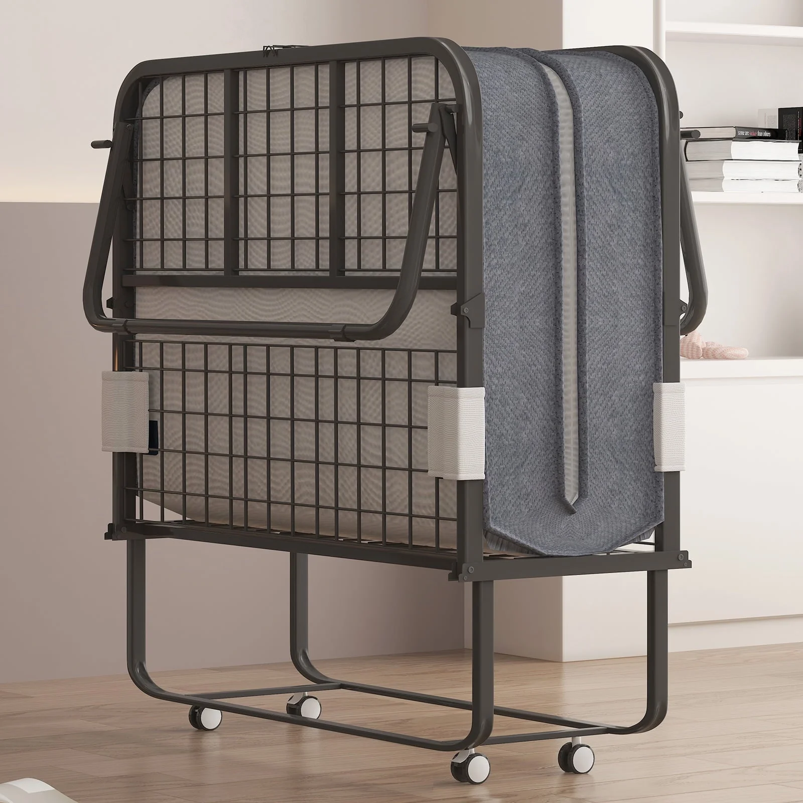 Folding Bed with Mattress for Adults, Foldable Bed with 4''Memory Foam Mattress, Portable Rollaway Guest Bed with Dustproof Bag Baffle, Fold up Bed with Metal Frame Space Saving (Standard) Image 4