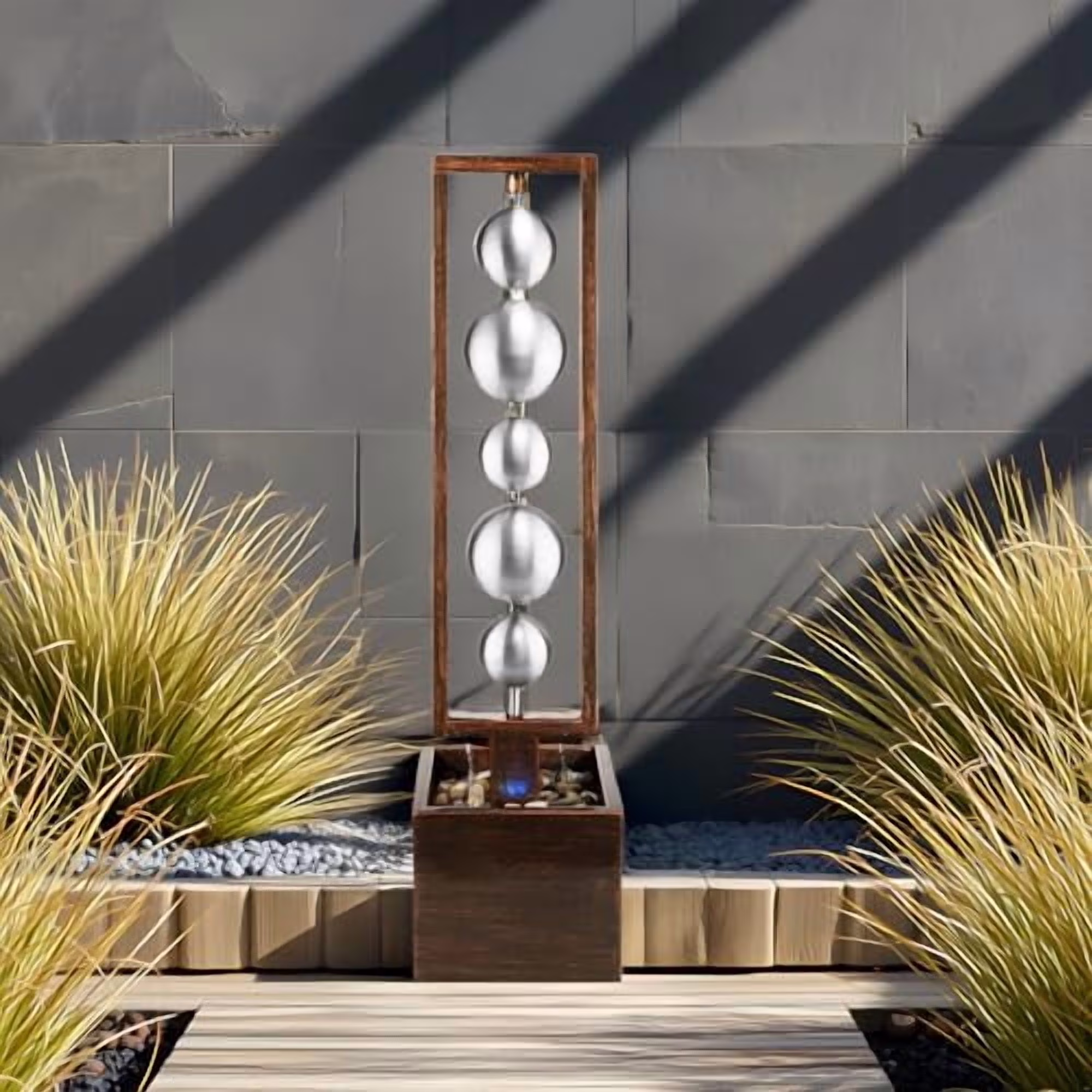 Ferrisland Outdoor Water Fountain with Pump, Relaxing Stainless Steel Geometric Sphere Freestanding Waterfall Fountains Modern Home Decor for Patio Garden Yard, Gift Idea, Bronze