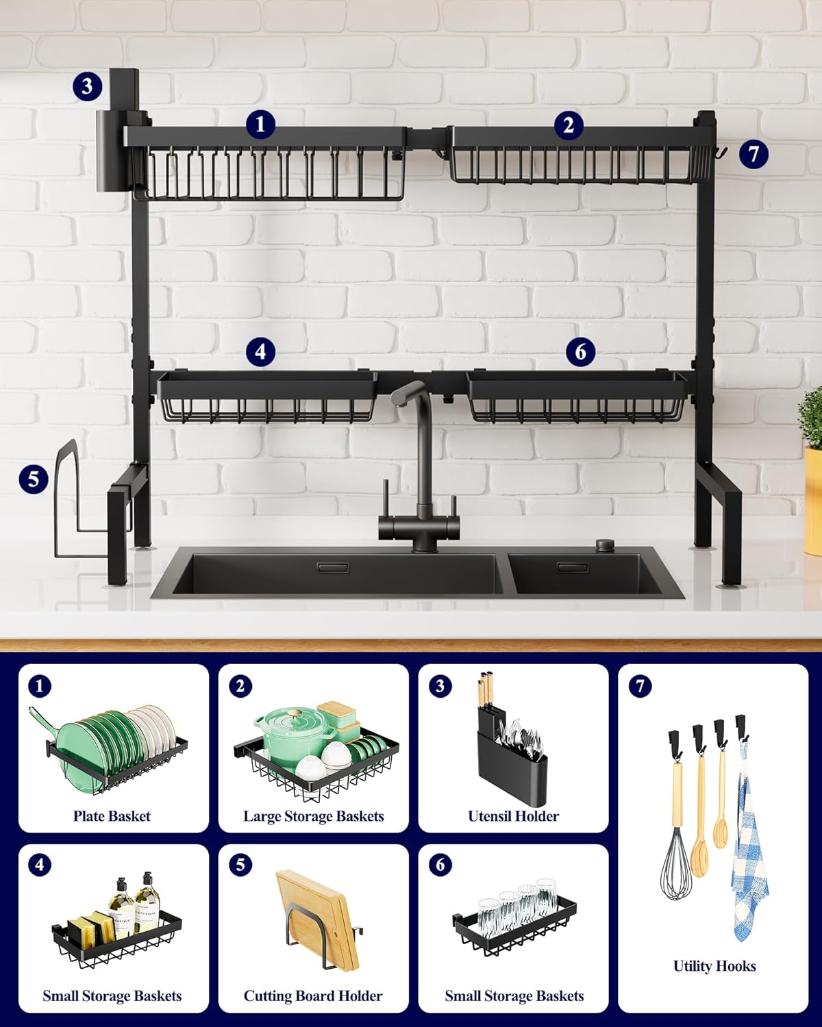 Kitsure Adjustable Over The Sink Dish Drying Rack, 26.8