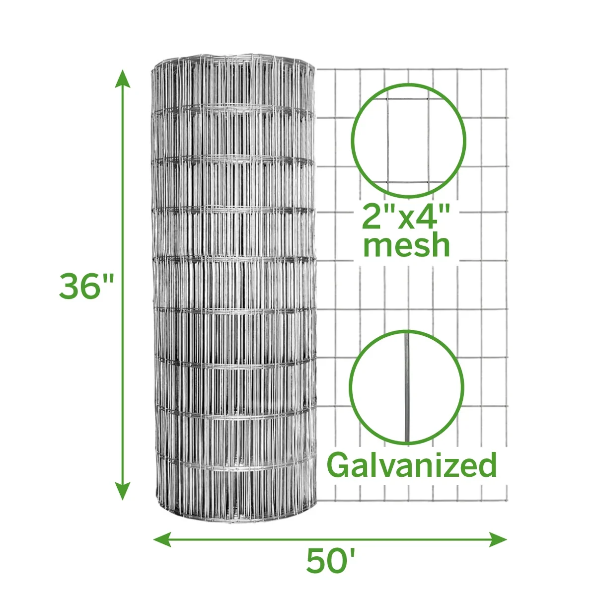 Garden Craft 36in H x 50ft L Galvanized Steel Gray Welded Wire Fence, Rolled Wire Fence