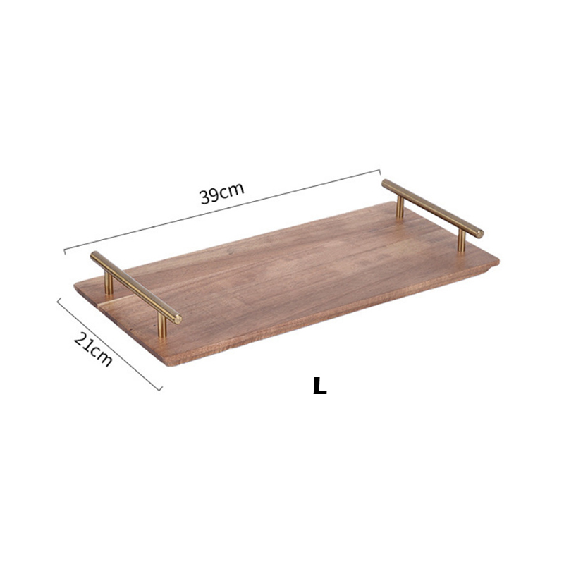 Acacia Wood Tray Plate Fruit Dessert Snack Food Serving Tray with Metal Handle