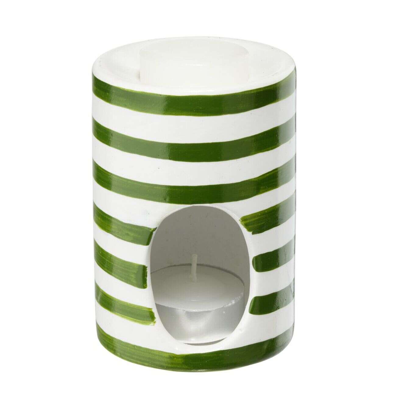 Brûle parfum terre cuite avec 1 galet de cire et 1 bougie Ø7xH10cm (3 modèles)