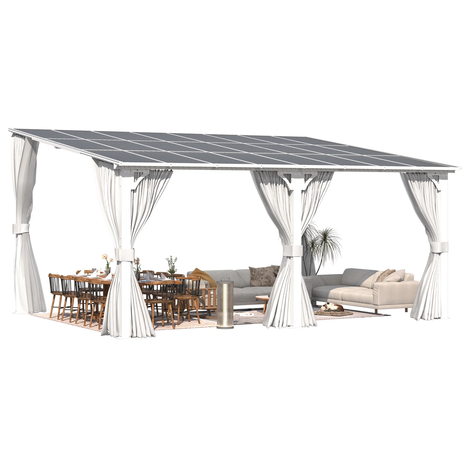 AECOJOY 16'x12' Wall Gazebo with Curtains and Mosquito Netting, White