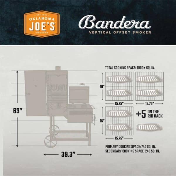 Bandera Vertical Offset Smoker and Charcoal Grill Combo in Black with 992 Sq. In. Cooking Space