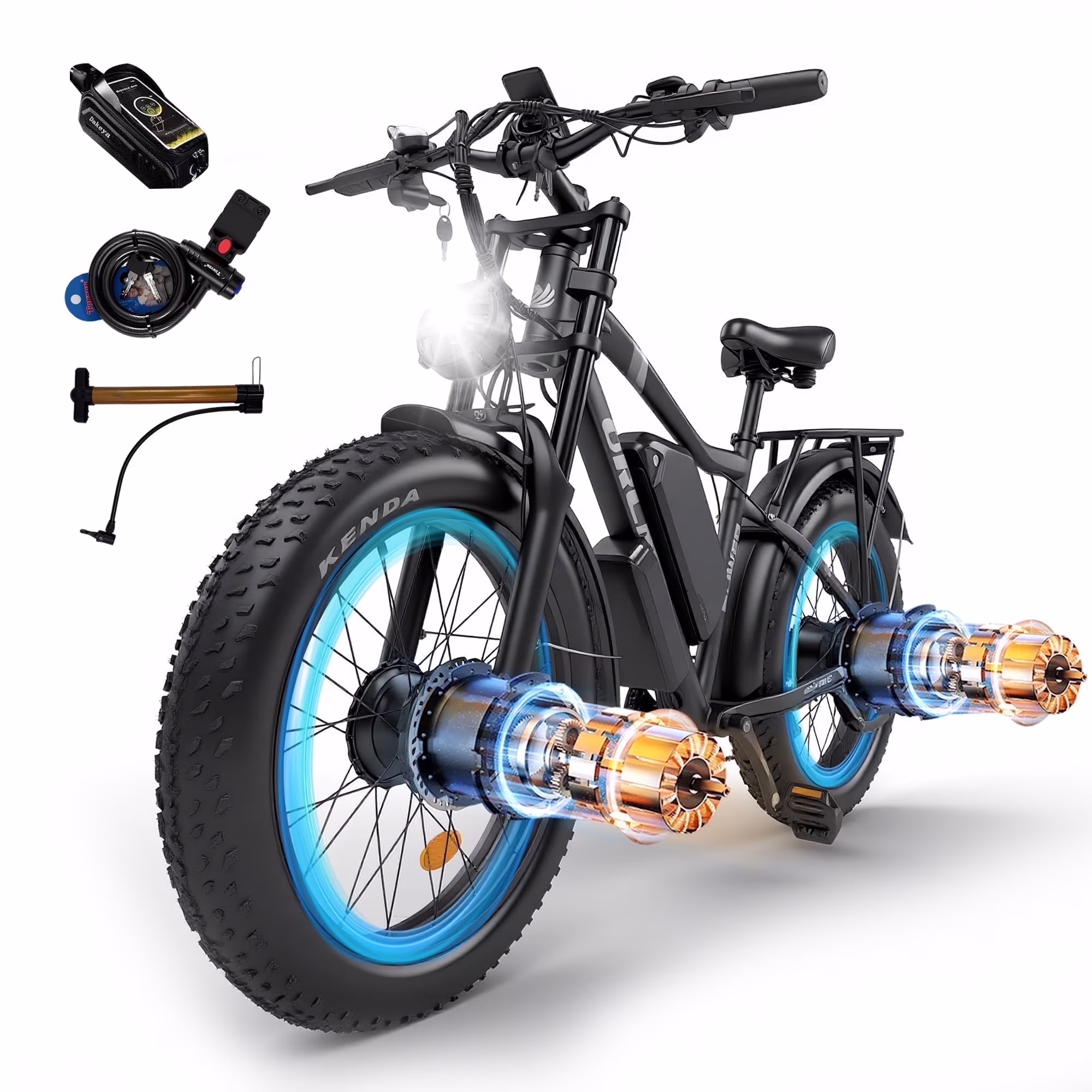 3000W Peak Dual Motor E-Bike, 52V 25AH Battery Elec-tric Bike for Adults, 35MPH Mountain AWD 7-Speed Snow E-Bike with 24" x 4.0 Fat Tire for Mountain Snow Hunting Commuting(Gold) - Image 3