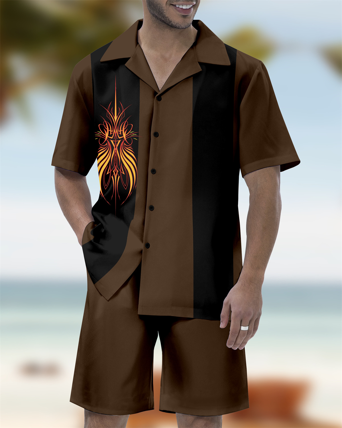 Ensemble chemise hawaïenne à manches courtes Suitmens pour homme, motif voiture modifiée, référence 176