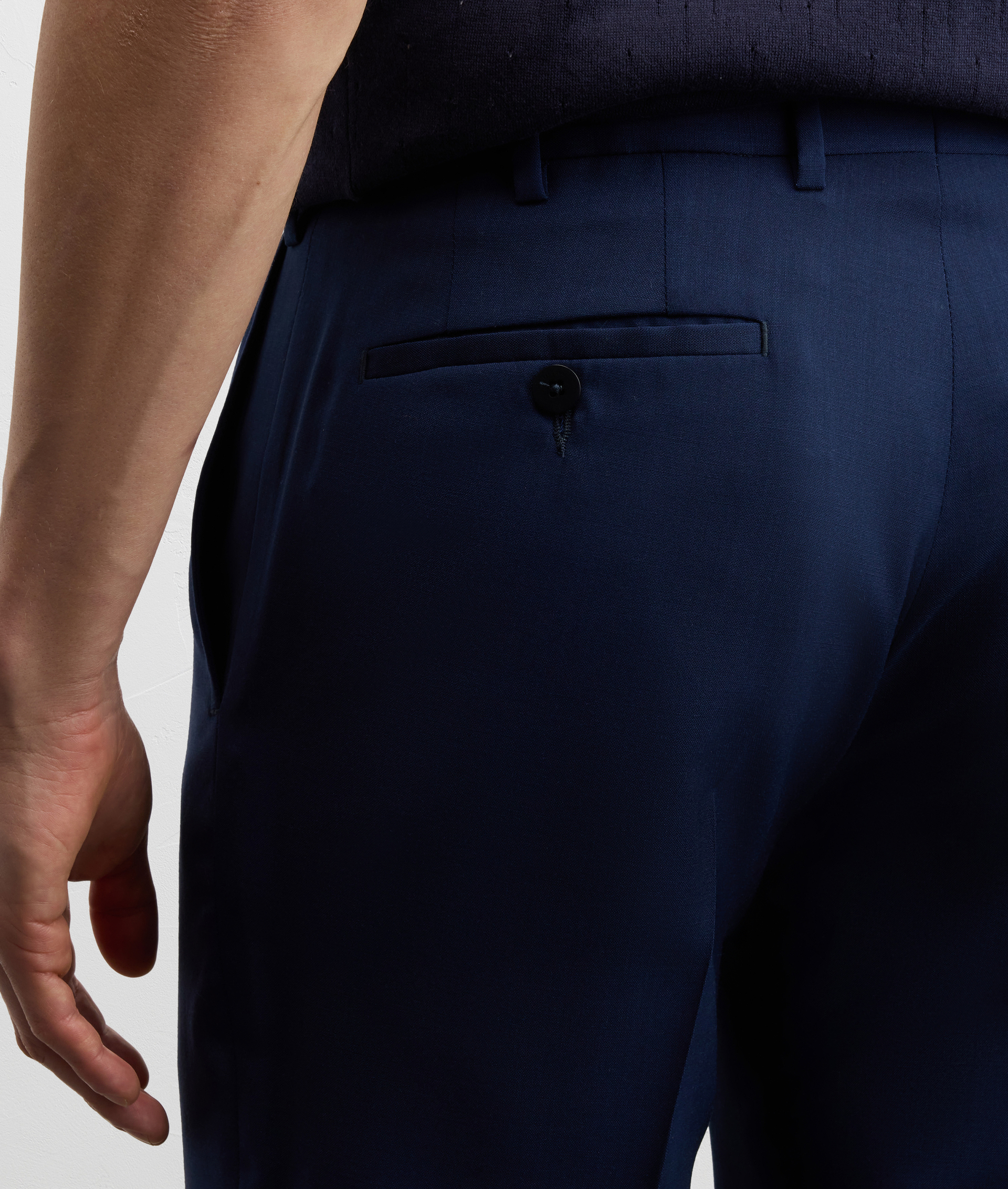 BLUE PURE WOOL CANVAS FLAT FRONT CHINO