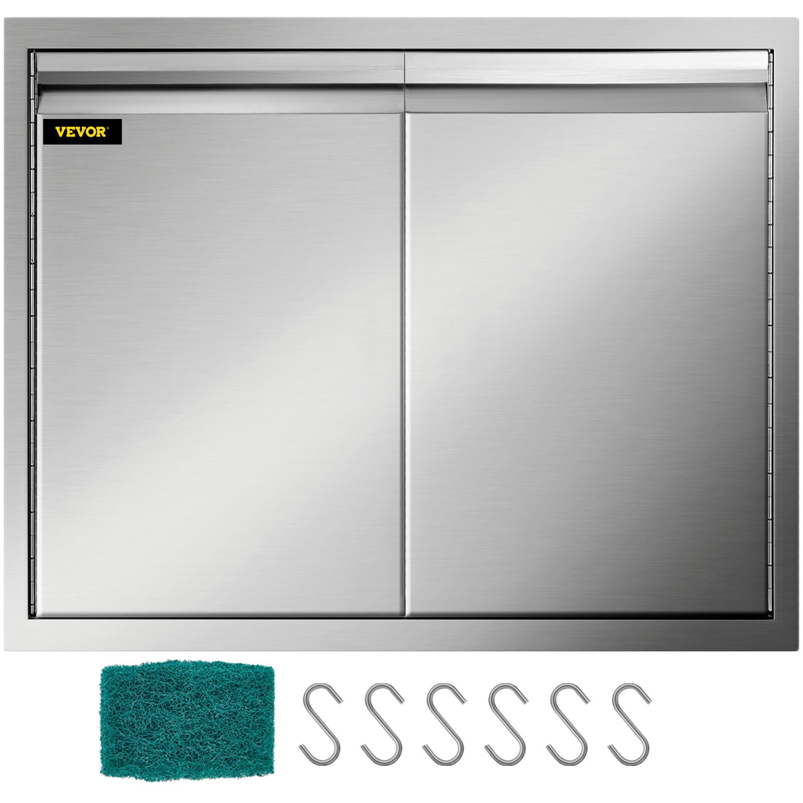 Double Access Door. 30''Wx21''H Outdoor Kitchen Door. Double Wall Stainless Steel Outdoor Cabinets with Hooks. Brushed Steel Access Door BBQ Doors. Easy to Install for BBQ Island Grill Station