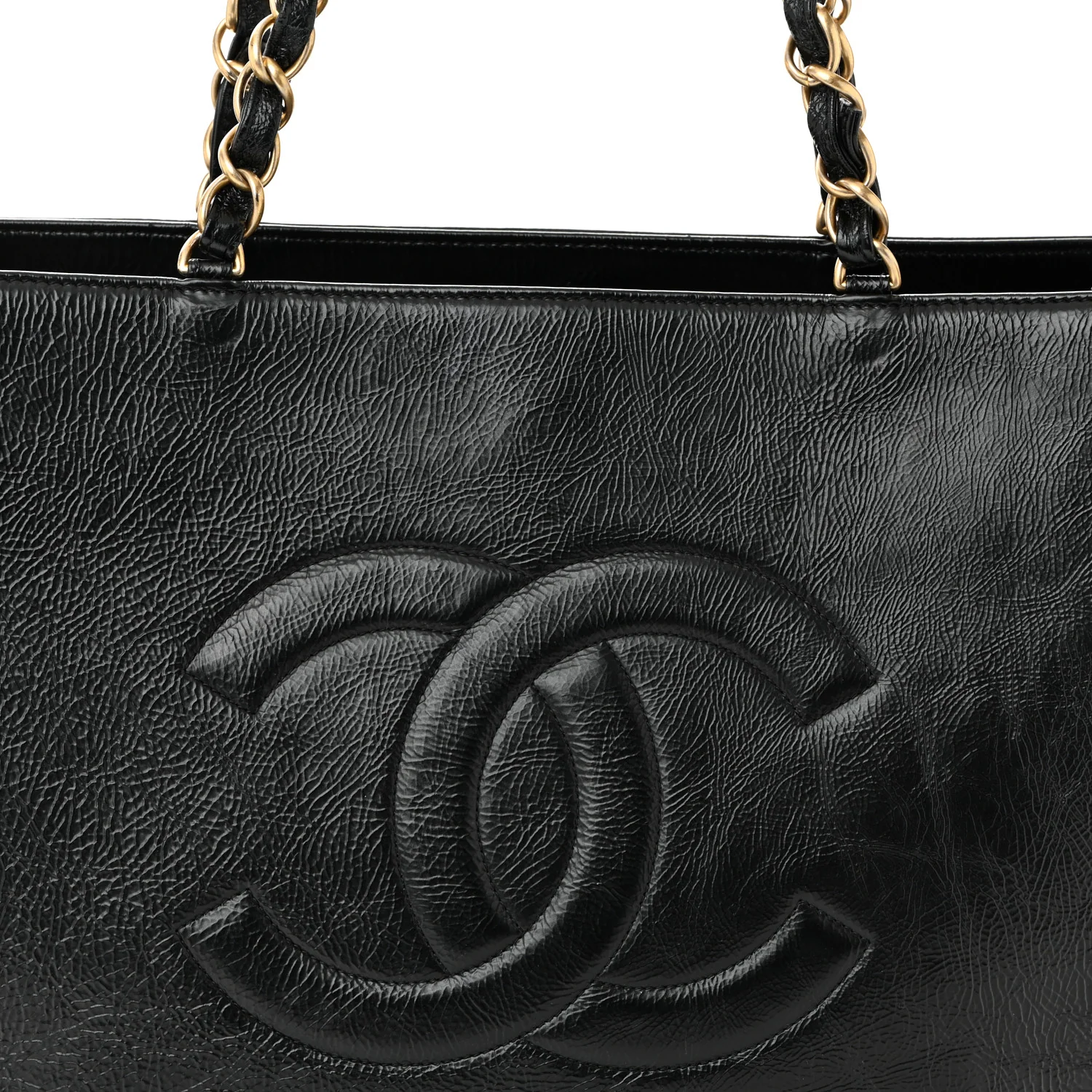 Shiny Aged Calfskin Shopping Bag Black