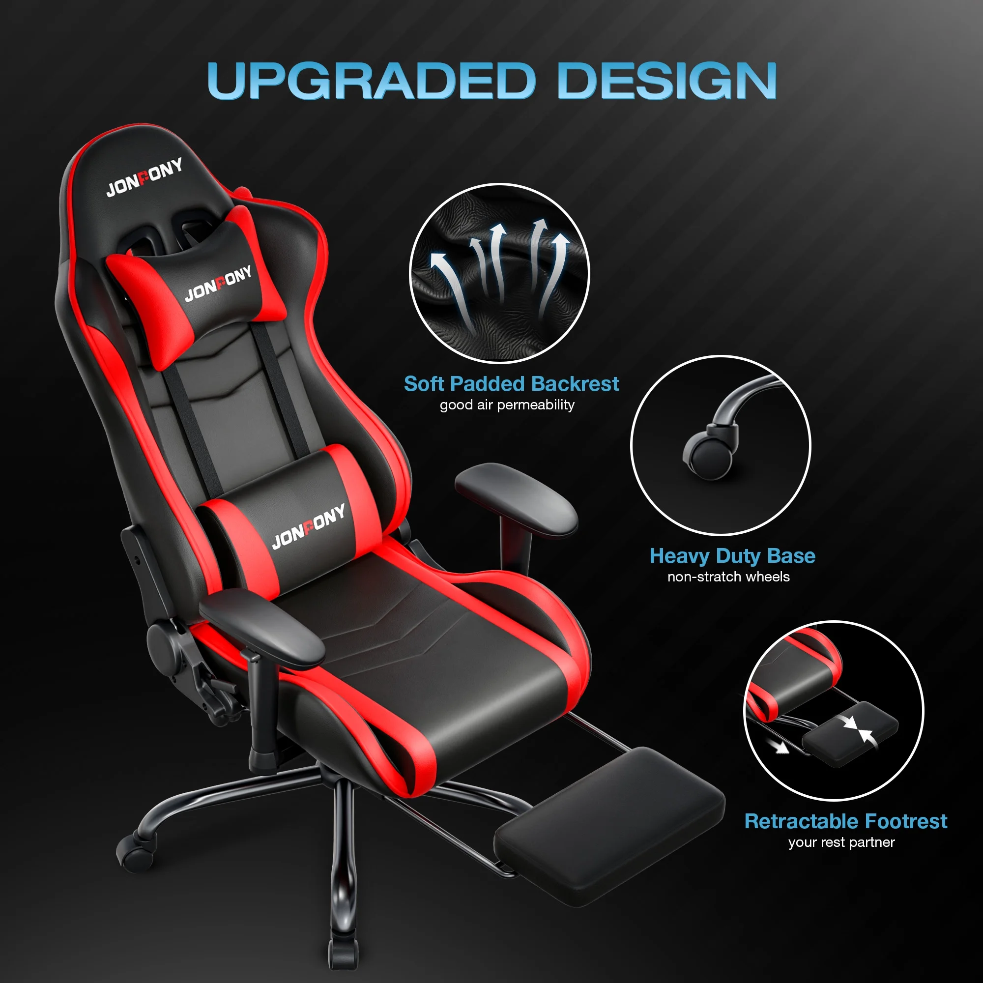 Big and Tall 500LBS Gaming Chair, Ergonomic Design, Gamer Chair PU Leather with Footrest and Lumbar Support, High Back Office Chair Support 8 Hours Long Sitting, Computer Chair,Red(Red) - Image 8