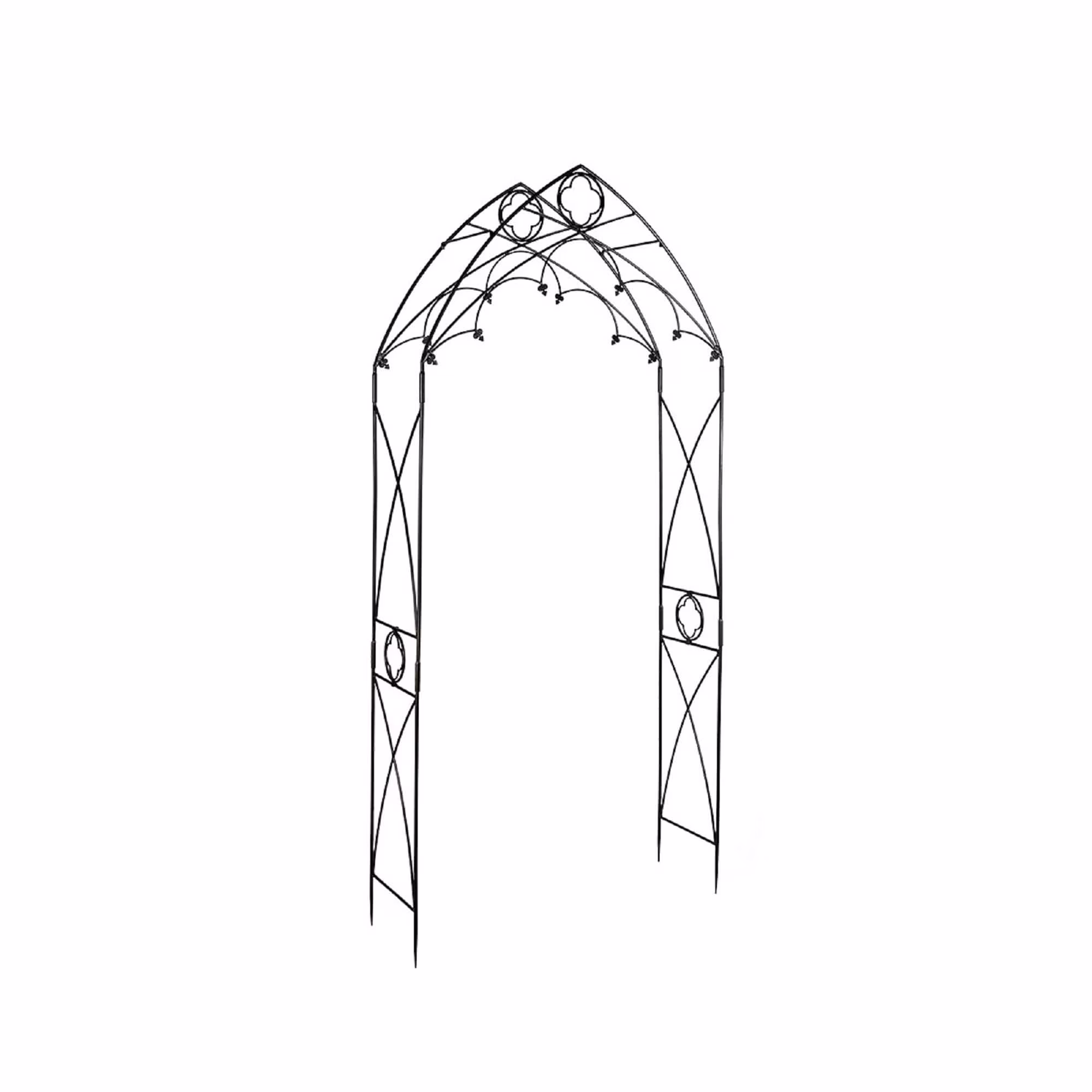 Achla Designs Classic Gothic Style Quatrefoil Garden Arbor, 112.5 Inch Tall, Graphite Powder Coated Finish